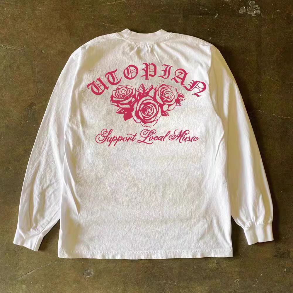 Japanese Brand × Vintage White retro rose print loose long sleeve tee Size US L / EU 52-54 / 3 - 1 Thumbnail