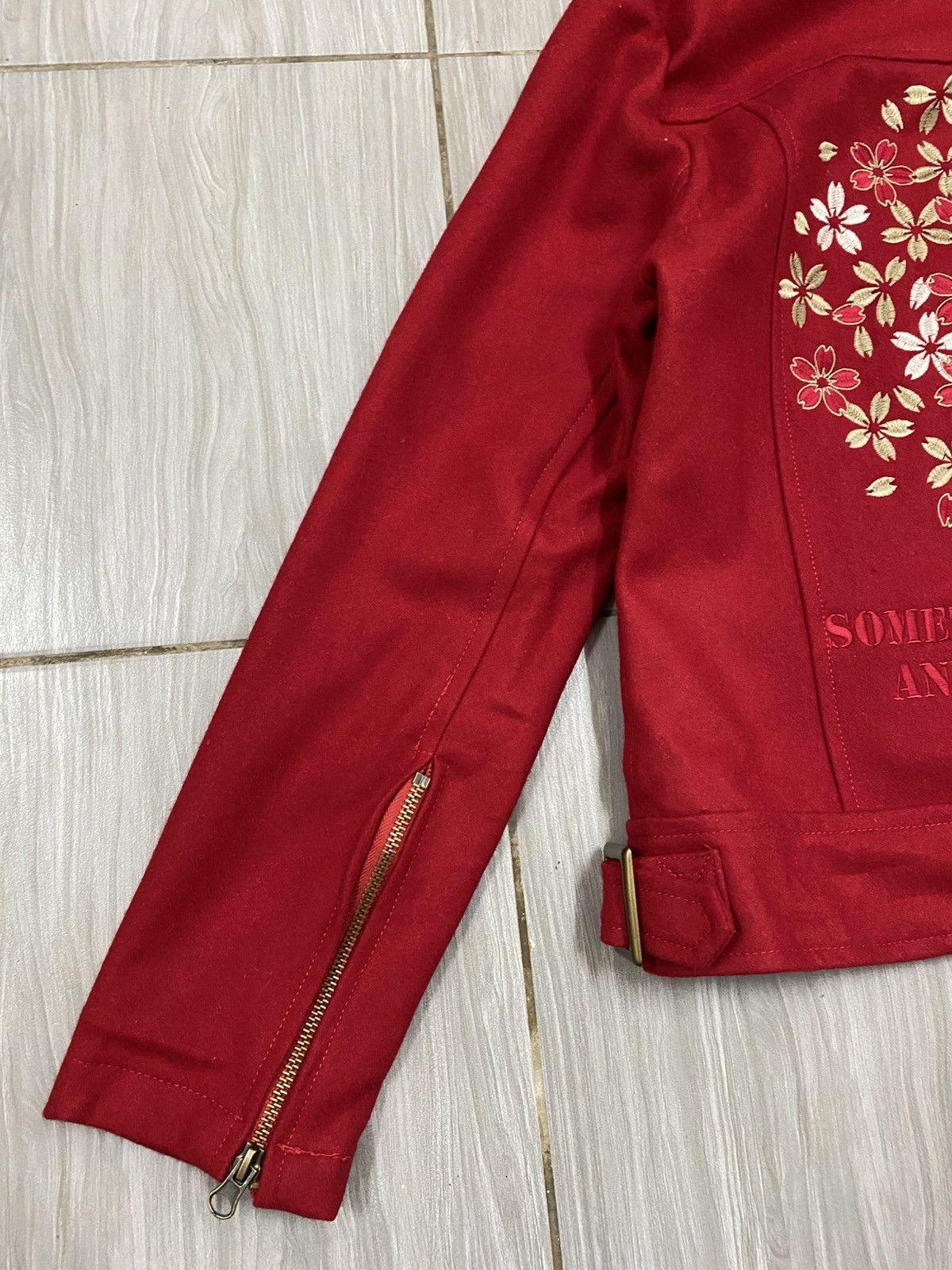 Japanese Brand Japanese Sakura Embroidery Wool Biker Jacket - Red Size US S / EU 44-46 / 1 - 5 Thumbnail