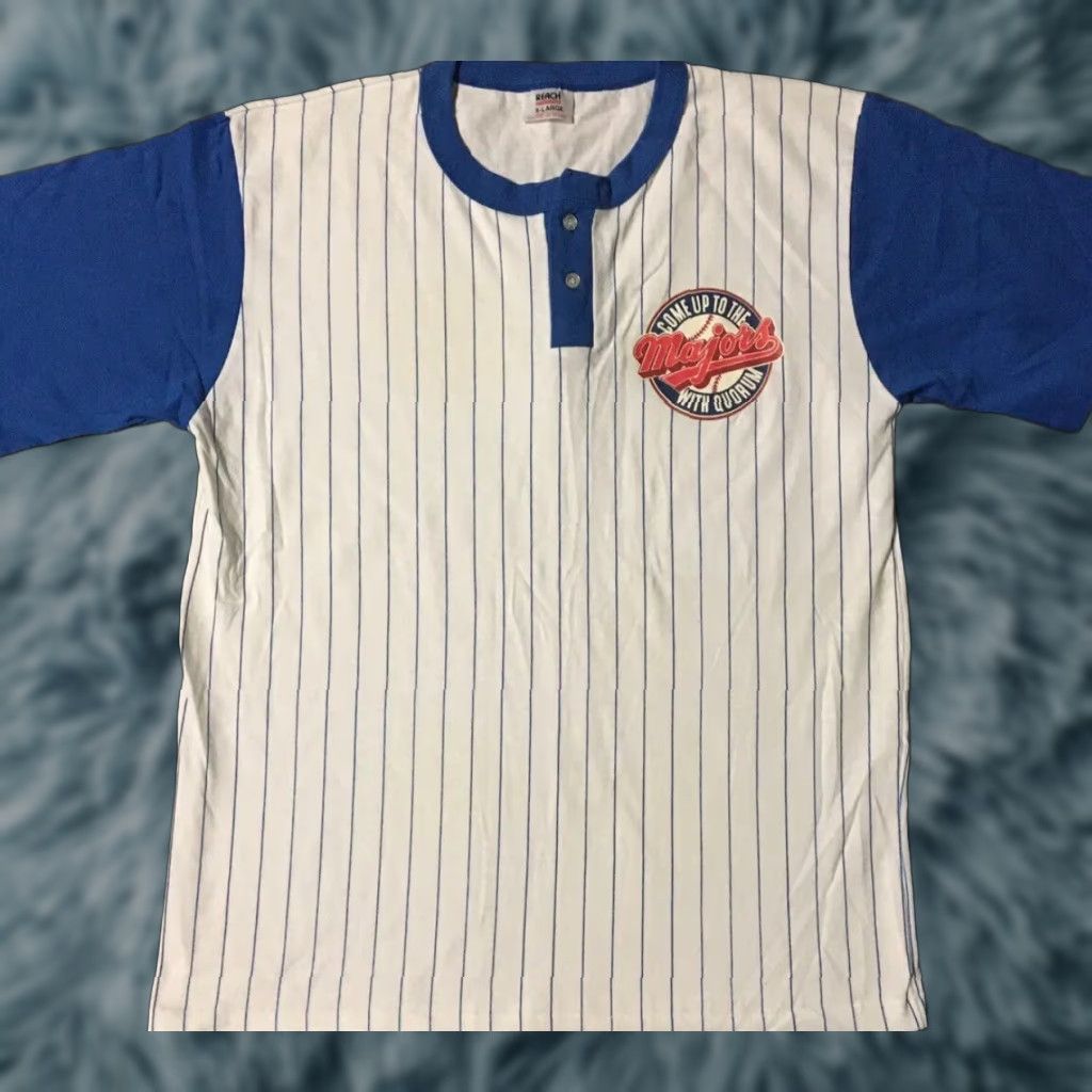 Vintage VINTAGE 90s Come To The Majors With Quorum Faded Striped Baseball Shirt MLB Grunge Shirt Men L Blue Size US L / EU 52-54 / 3 - 1 Thumbnail