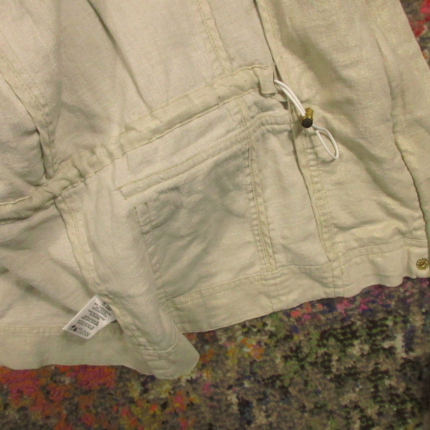 Michael Kors Michael Kors Linen Jacket Womens 14 Casual 3/4 Sleeve Ruffle Neck Khaki White Solid Knit Mid-Length Jacket Women Size 14 Mens? Size XL / US 12-14 / IT 48-50 - 6 Thumbnail