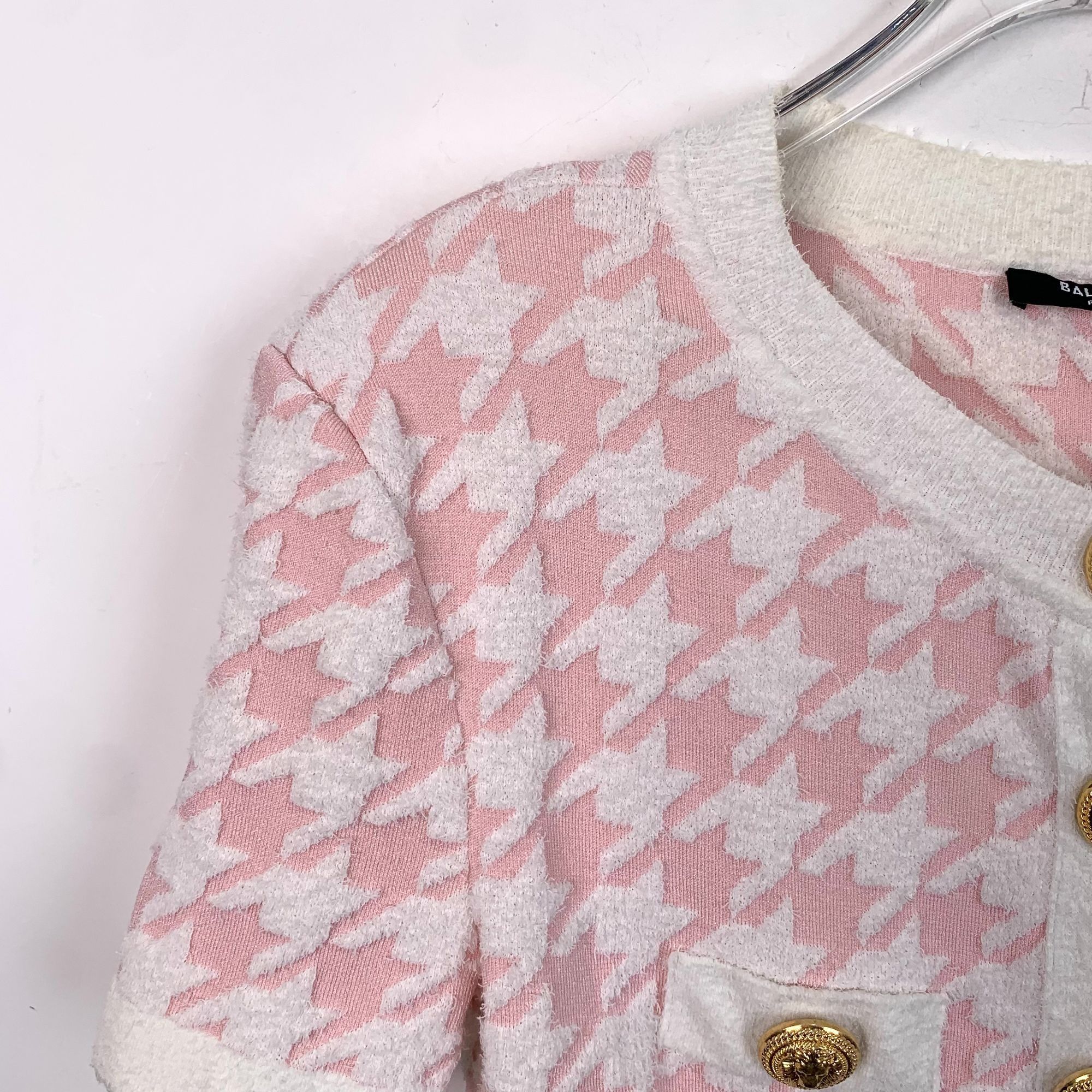 Balmain Balmain Paris Pink Houndstooth Knit Short Sleeve Cardigan Wi Size XS / US 0-2 / IT 36-38 - 7 Thumbnail