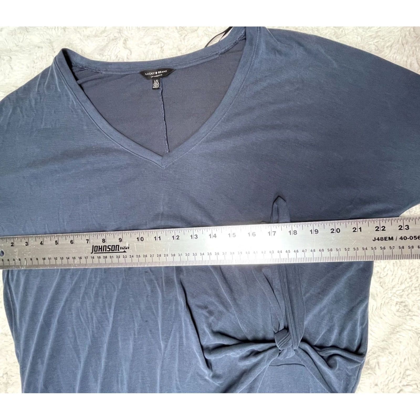Lucky Brand Lucky Brand Women V-Neck Tie Waist Midi Dress Blue Large 3/4 Sleeve Stretch Size L / US 10 / IT 46 - 4 Thumbnail