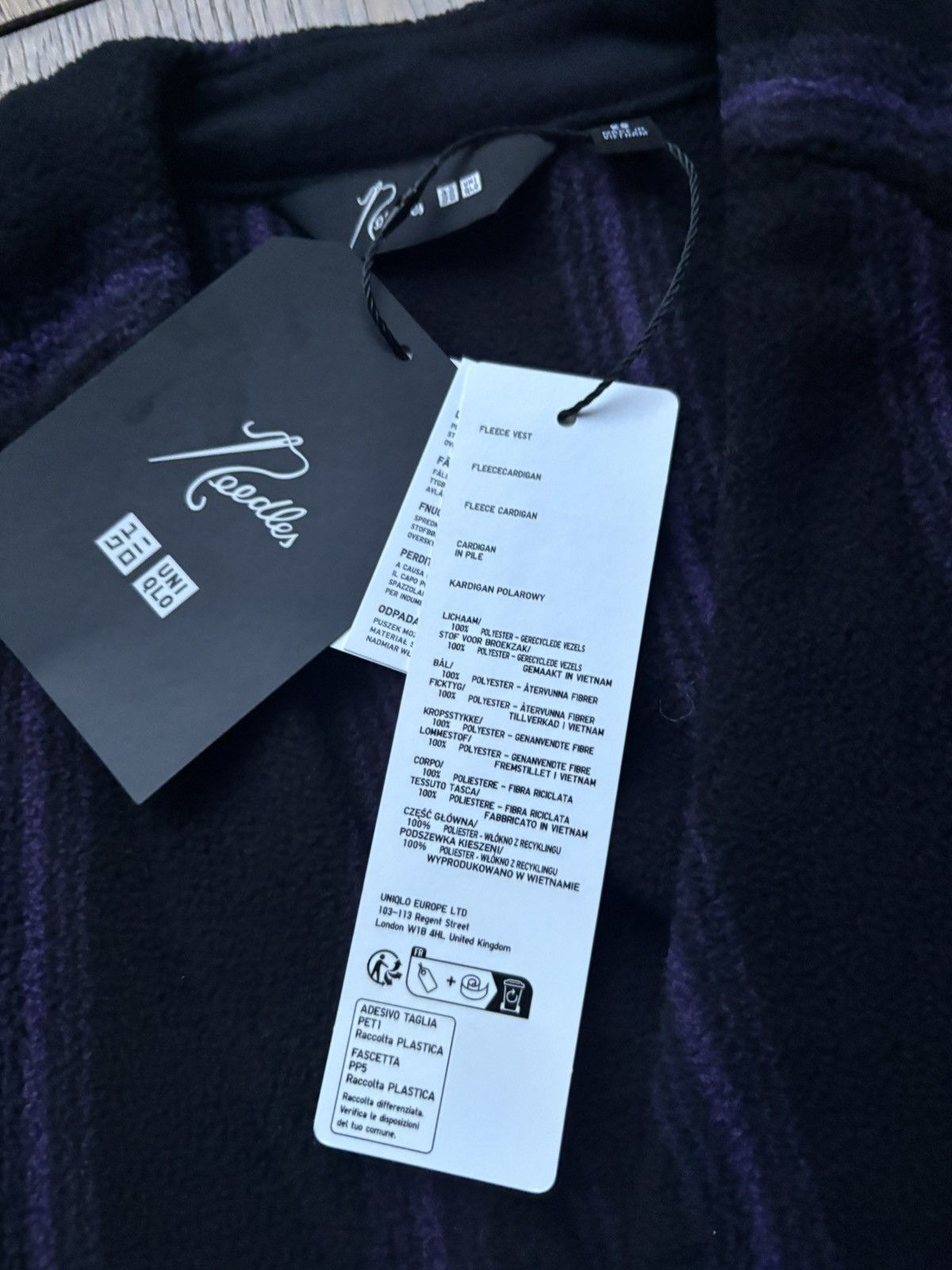 Needles Uniqlo Needles Striped Fleece Cardigan Black Purple XS Size US XS / EU 42 / 0 - 4 Thumbnail