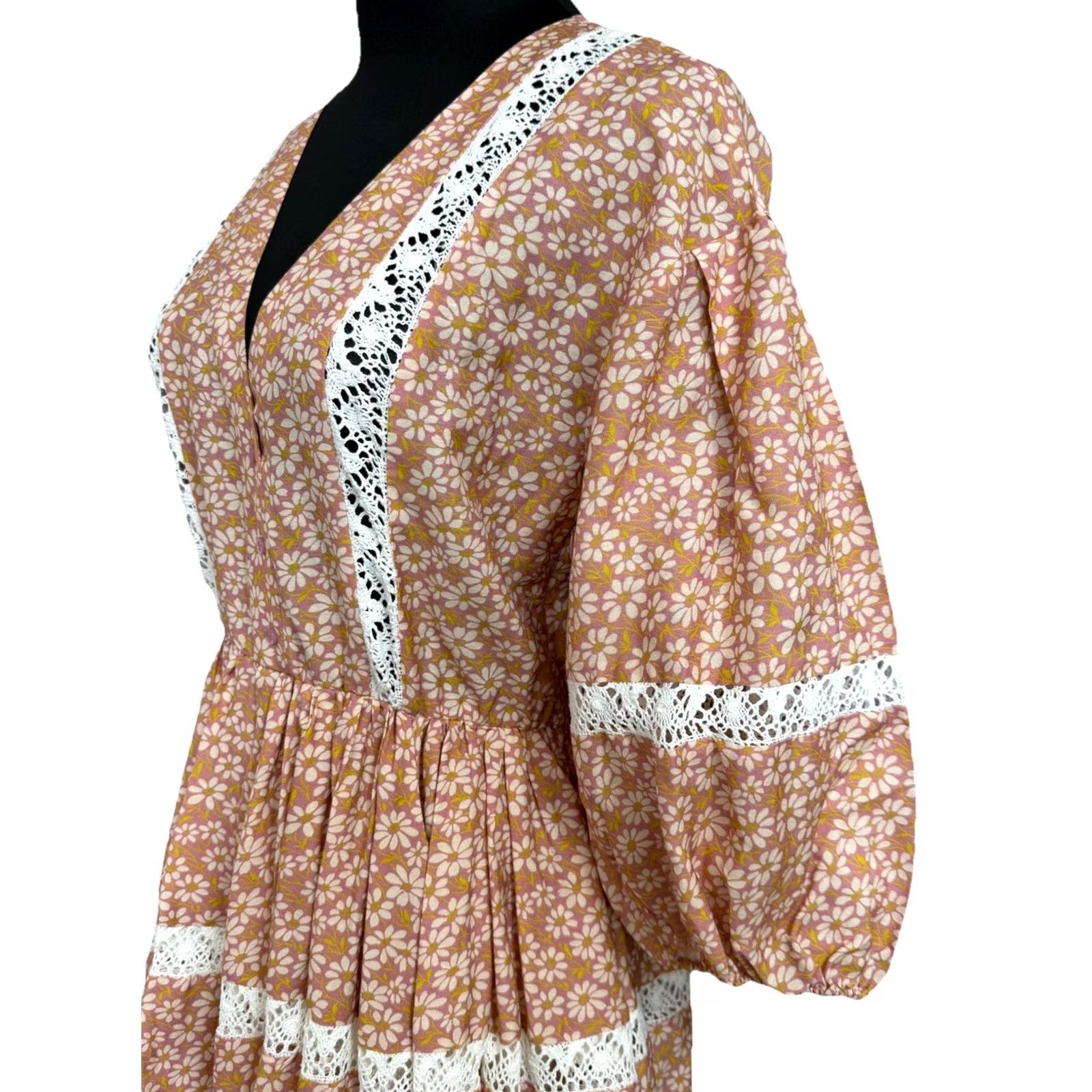Maje Maje Rayanik Mini Dress Pink Floral Print Linen Blend 36 Midi Dress Women Vintage Floral Lace Pleated Girls Mens Size XS / US 0-2 / IT 36-38 - 7 Thumbnail