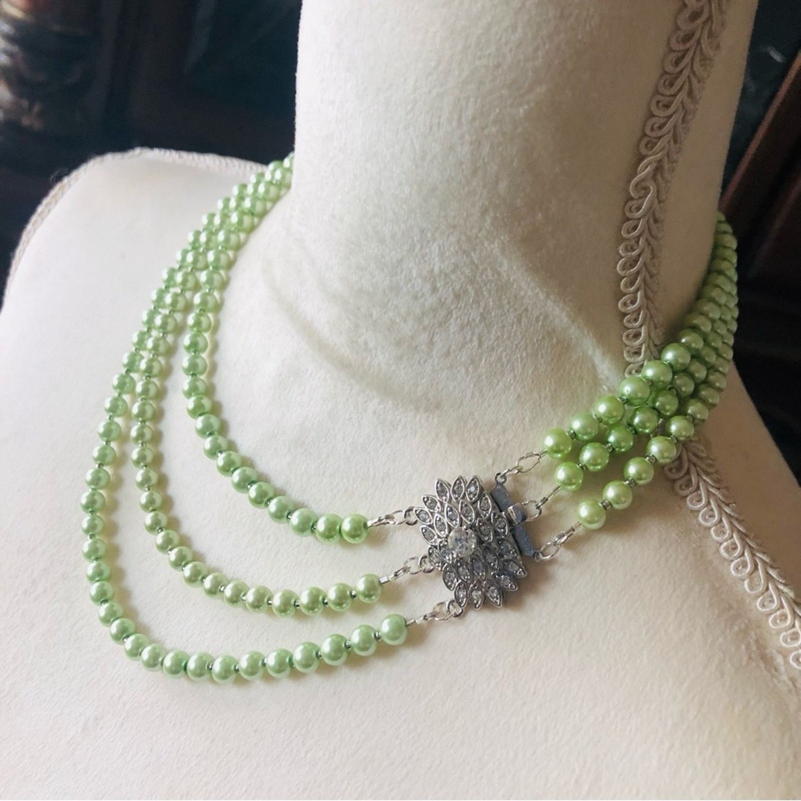 Handmade Handcrafted triple strand Czech glass Pearl necklace Size ONE SIZE - 3 Thumbnail