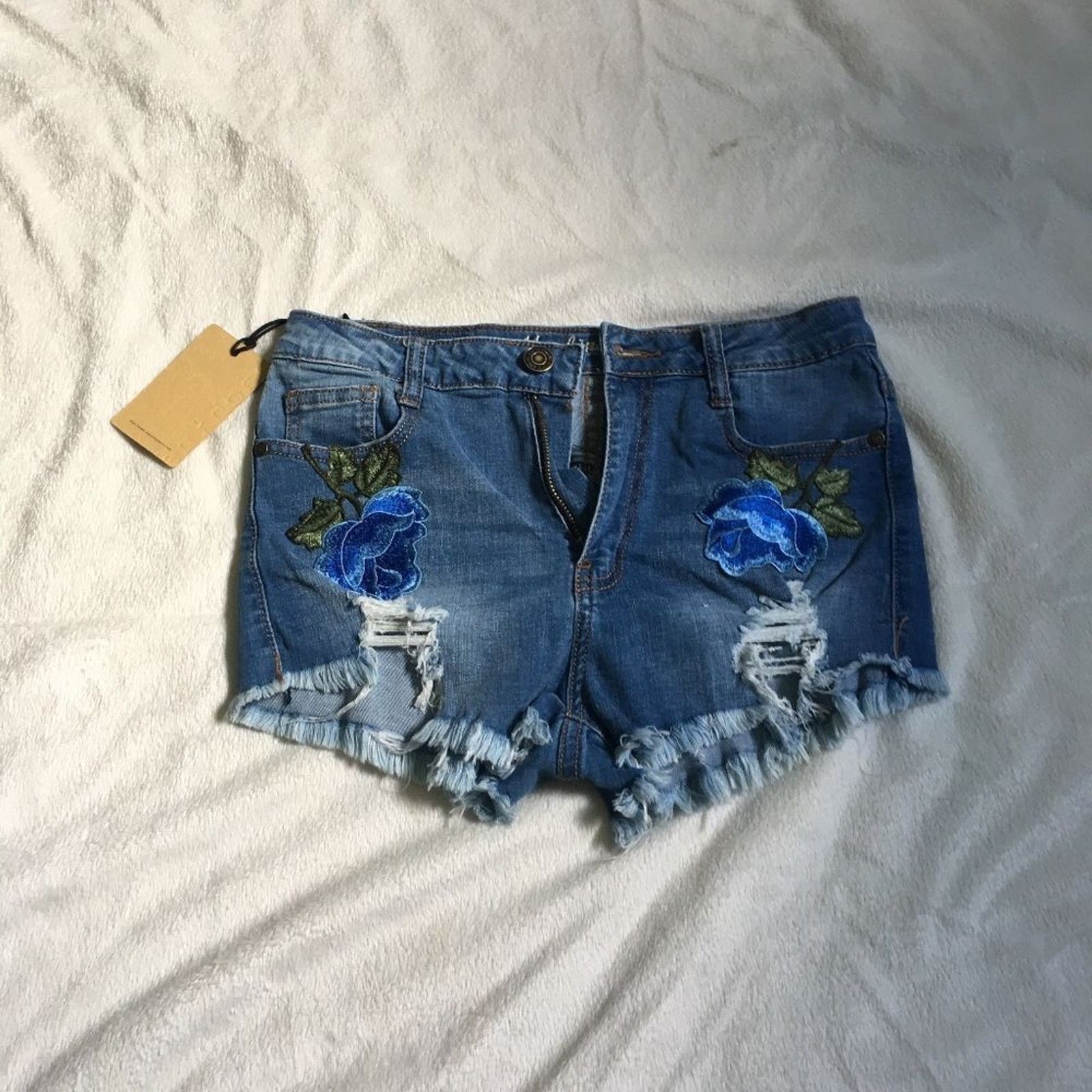 Other Machine Embroidered Distressed Denim Cutoff Shorts | Sz M Size 26" / US 2 / IT 38 - 2 Thumbnail
