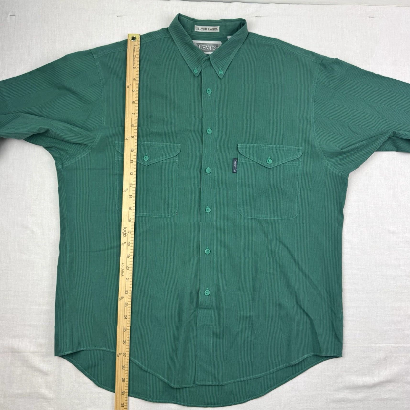Levi's VINTAGE Levi's Button-Up Shirt Adult Large Green Striped Collared 80s Casual Mens Size US L / EU 52-54 / 3 - 6 Thumbnail
