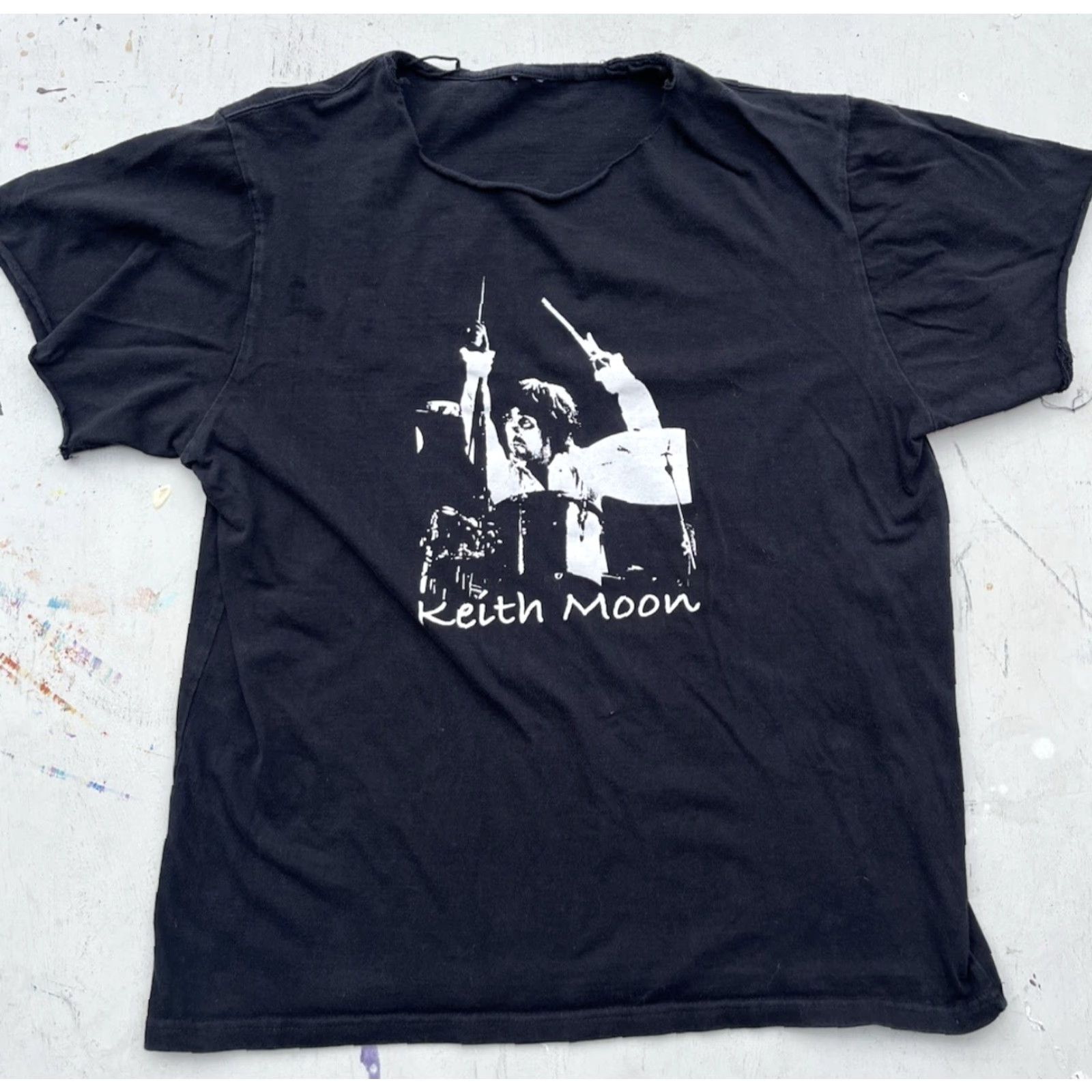 Vintage Men's Keith Moon T-Shirt Black Spell-Out DISTRESSED NO SIZE 70s 60s The Who Rock Size US M / EU 48-50 / 2 - 2 Thumbnail