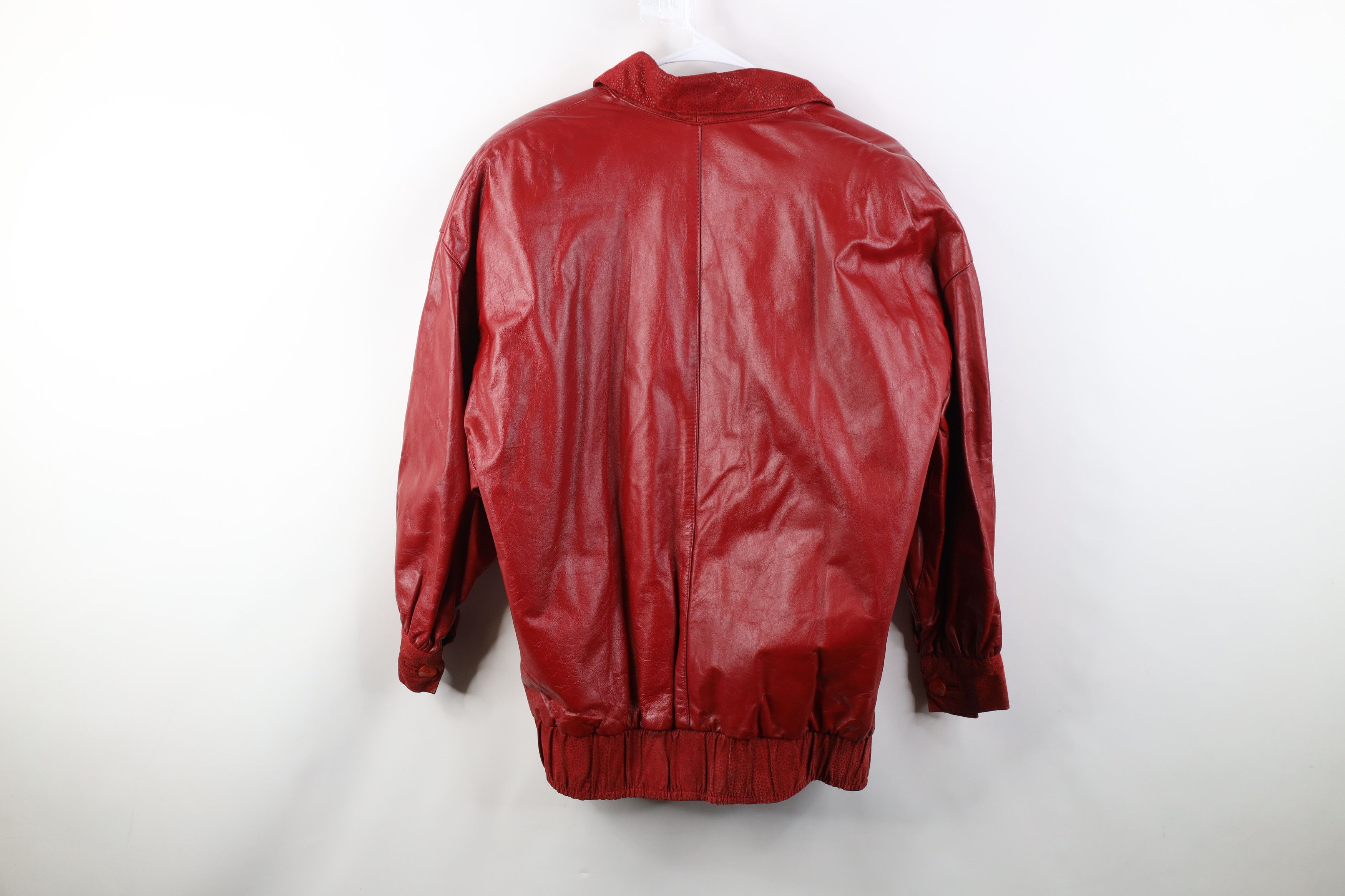 Vintage Vintage 90s Streetwear Leather Bomber Jacket Red USA Size M / US 6-8 / IT 42-44 - 15 Thumbnail