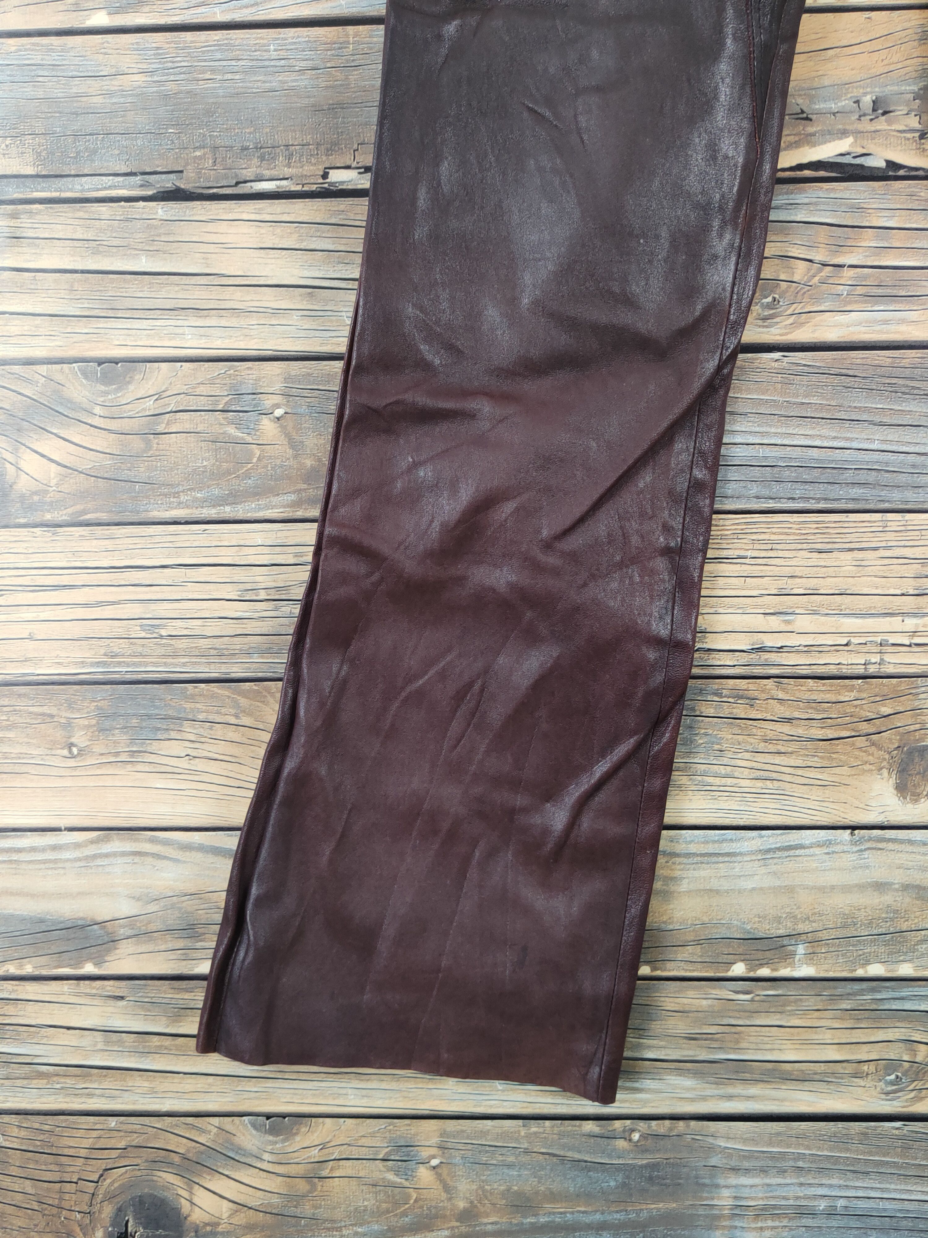 Leather DL Japan Vintage Dark Brown faded Leather lamb Pants #W1885 Size US 28 / EU 44 - 4 Thumbnail