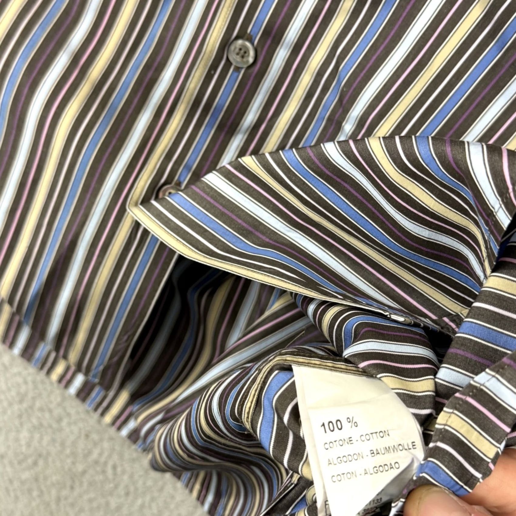 Ermenegildo Zegna Ermenegildo Zegna Shirt Men Large Striped Button Up Designer Preppy Career Beige, Long Sleeve, , Button-Down Size 42R - 7 Thumbnail