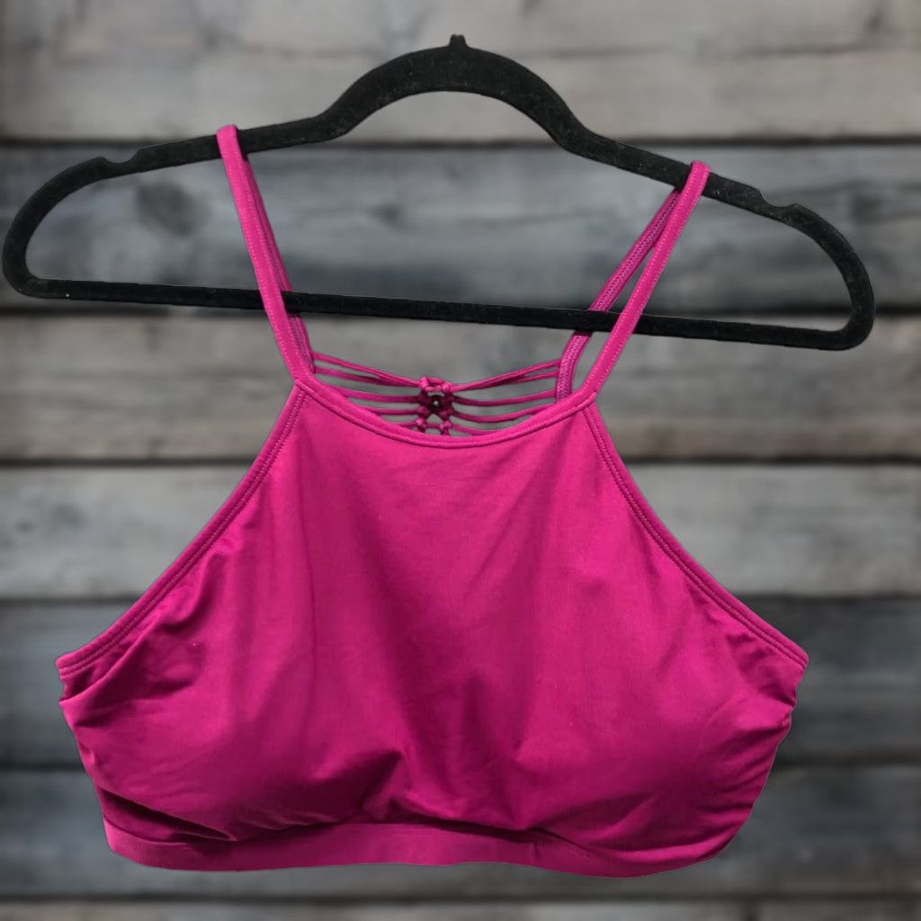 Athleta Sports Bra Womens M Pink Solid Padded Strappy Back Activewear Wireless