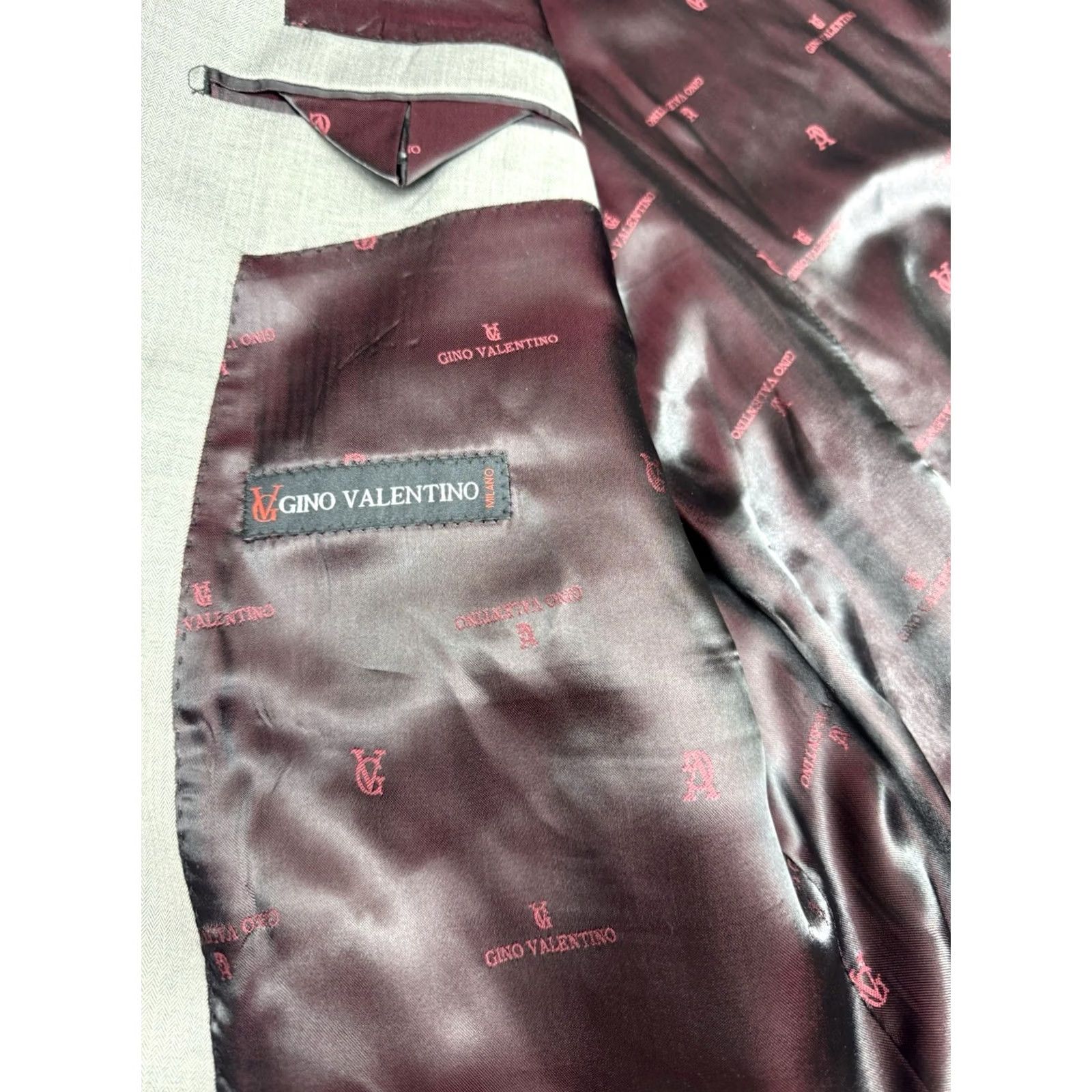 Valentino Gino Valentino Zegna Suit Gray Herringbone Silk Wool 2 Piece Mens 46R Regular Notch Lapel 2-Button Front Classic Linen? Size 46R - 4 Thumbnail