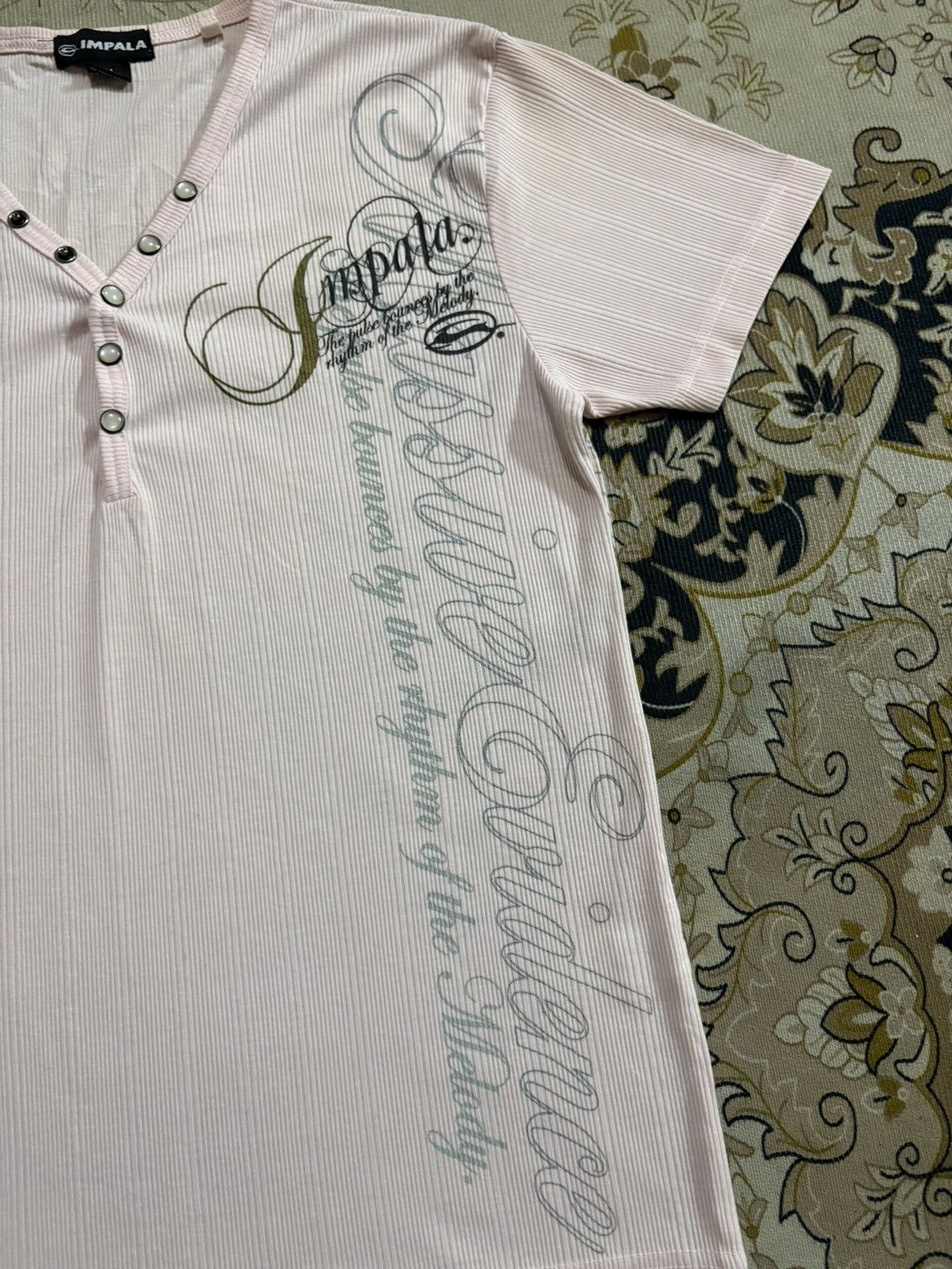 Japanese Brand IMPALA Button Up Vneck Poem Design Tee Size US M / EU 48-50 / 2 - 4 Thumbnail