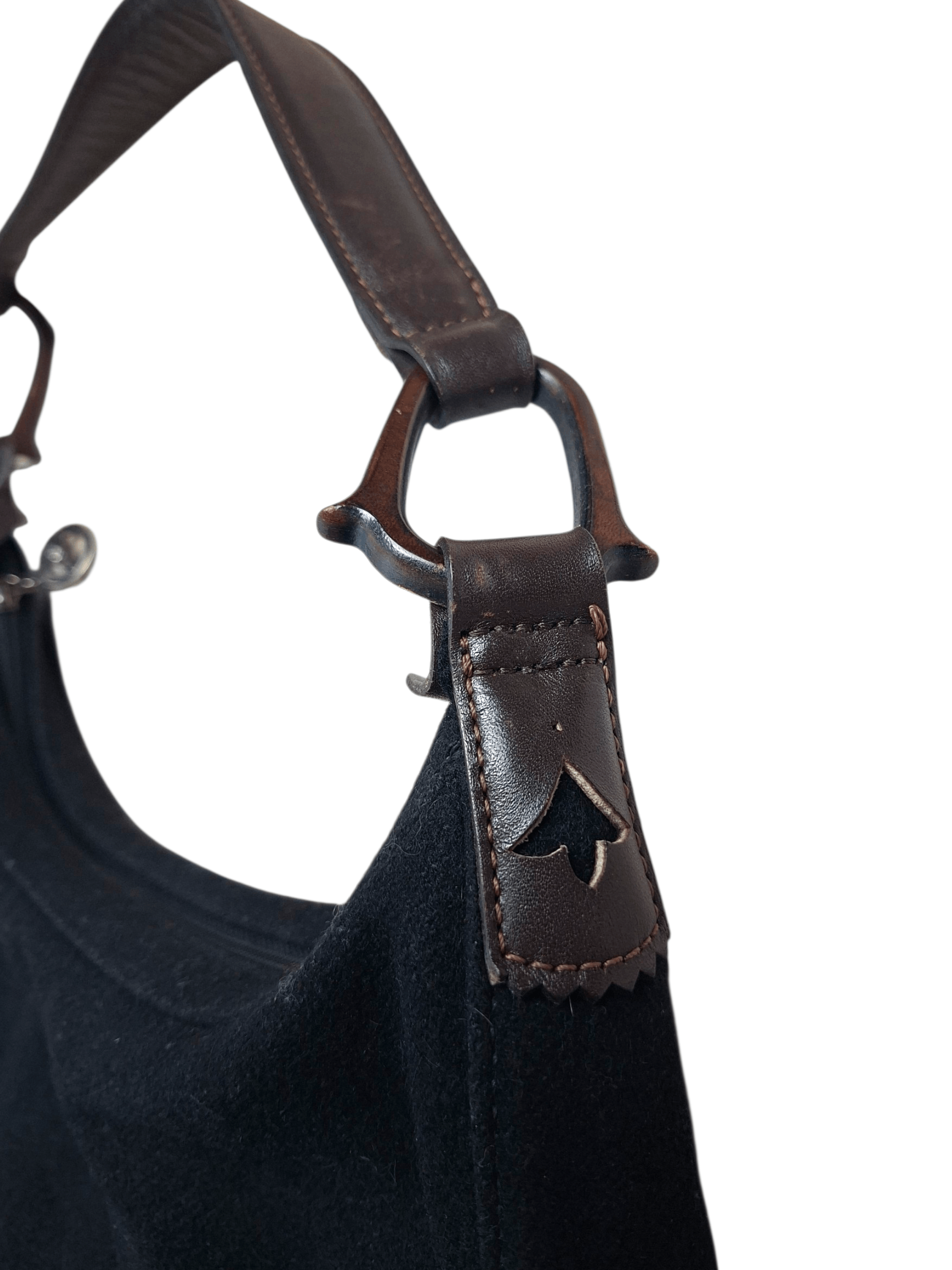 Longchamp Rare VINTAGE Longchamp Hobo Bag Black Wool and Leather Size ONE SIZE - 4 Thumbnail
