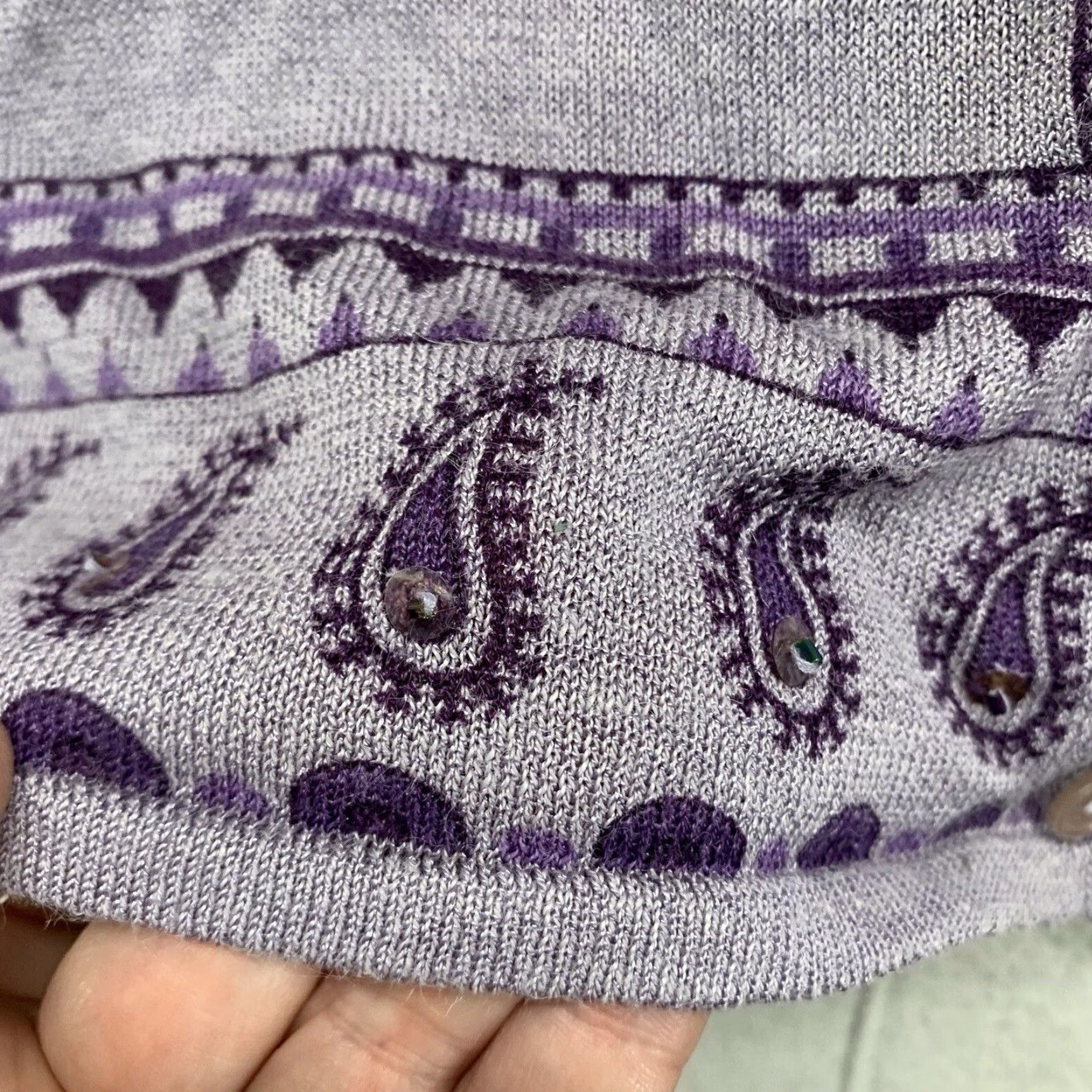 Vintage VINTAGE Maggie McNaughton Women's Blouse 1X Knit Short Sleeve Purple Paisley Embellished Bohemian Art Casual Size XL / US 12-14 / IT 48-50 - 6 Thumbnail