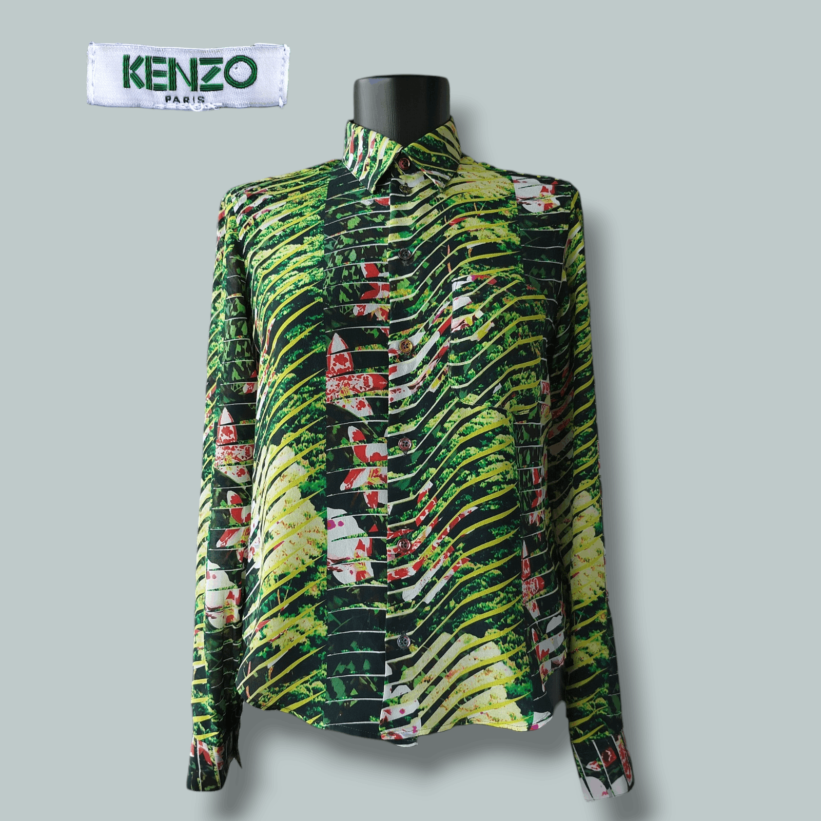 Kenzo Blouse Long Sleeve Tropical Floral 100% Silk Size 34/XS Size XS / US 0-2 / IT 36-38 - 1 Thumbnail
