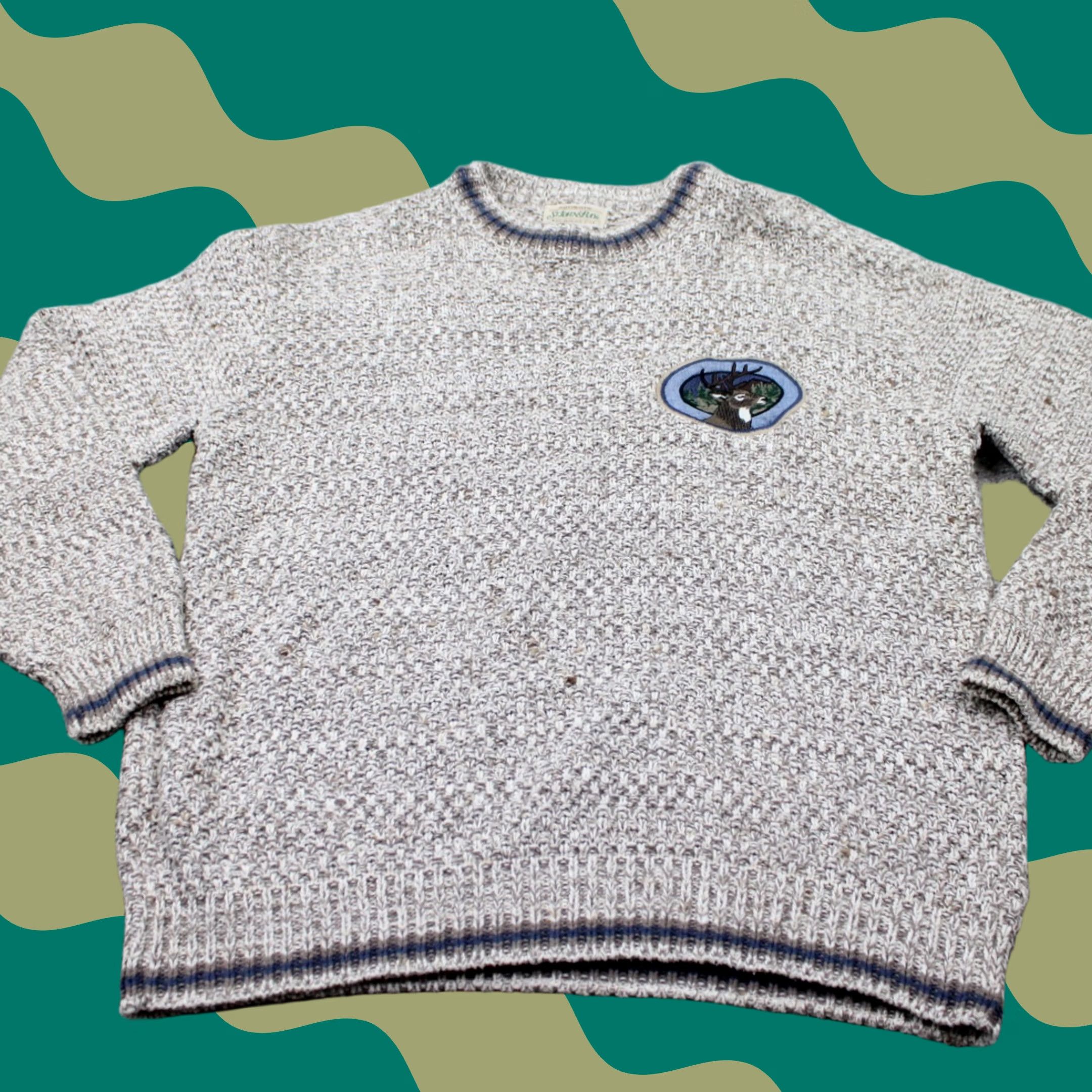 Vintage VTG St. Johns Bay Sweater Mens Medium Beige Knit Thick Embroidered Deer Patch Pullover Cardigan Crew Neck All Seasons" Size US M / EU 48-50 / 2 - 1 Thumbnail