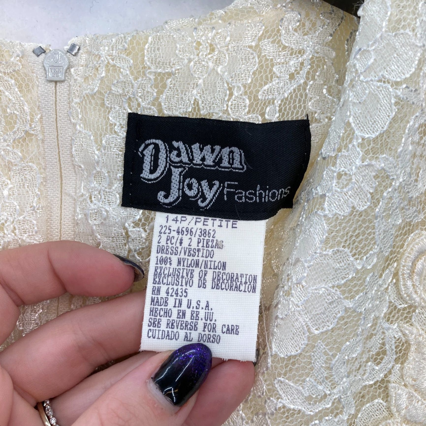 Vintage Dawn Joy Midi Dress Ivory Lace Peter Pan Collar Button Victorian  14P NWT
