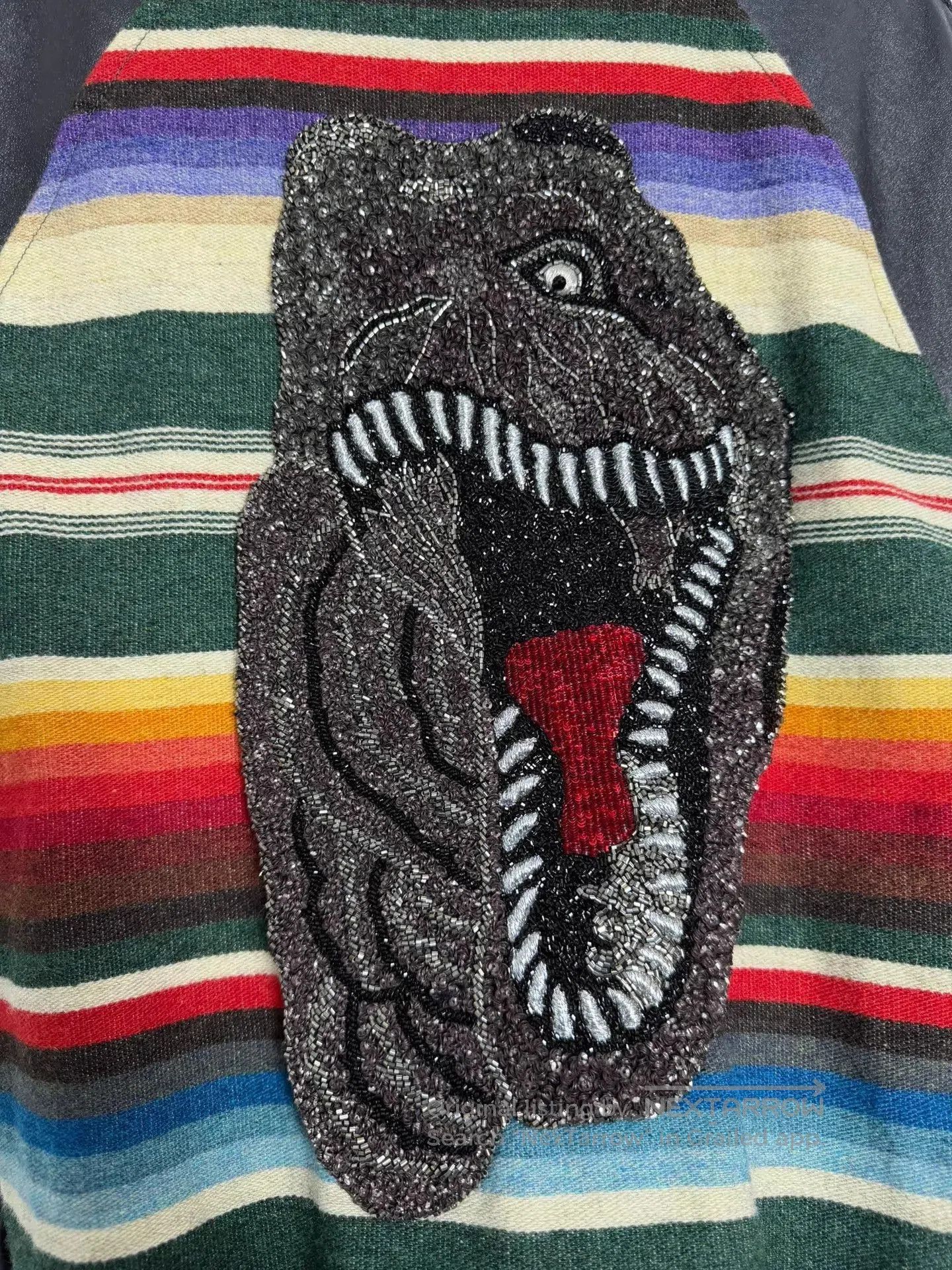 Saint Laurent Paris Striped Bomber Jacket with Dinosaur Sequin Patch. Size US M / EU 48-50 / 2 - 3 Thumbnail