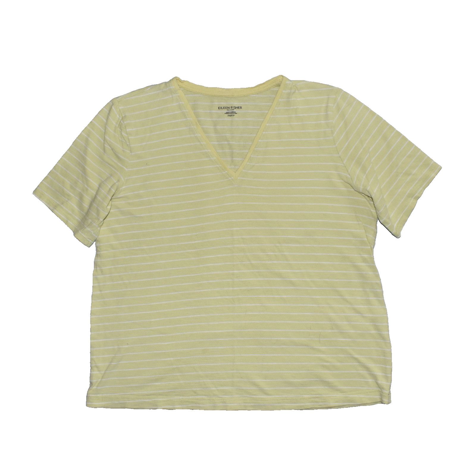 Eileen Fisher EILEEN FISHER Yellow Striped Org Cotton V Neck Petite Top PP Size S / US 4 / IT 40 - 3 Thumbnail