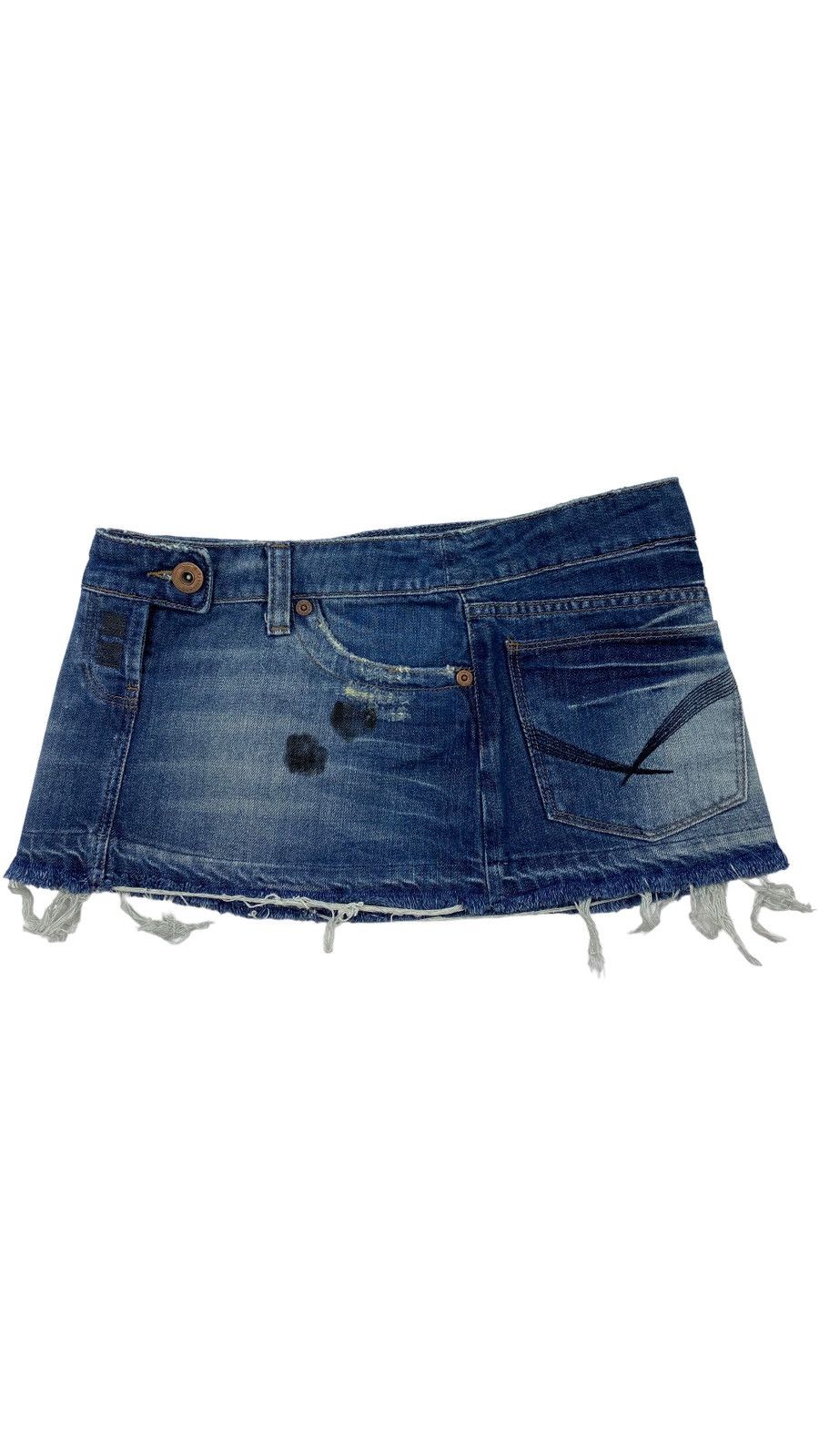 Vintage 🔥LASTDROP🔥 Y2K Style Extra Mini Skirt Washed Distressed Size 32" / US 10 / IT 46 - 4 Thumbnail
