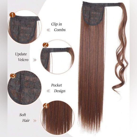 Other 34 Inches Light Brown Synthetic Straight Ponytail Extension Size ONE SIZE - 4 Thumbnail