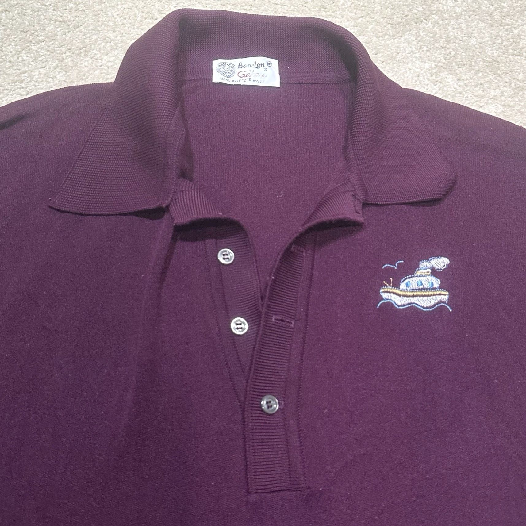 Vintage VINTAGE Ban Lon Polo Shirt Mens M Purple 60s Embroidered Mad Men Polo Rugby Short Sleeve Art Deco 1960s Original US Size US M / EU 48-50 / 2 - 3 Thumbnail