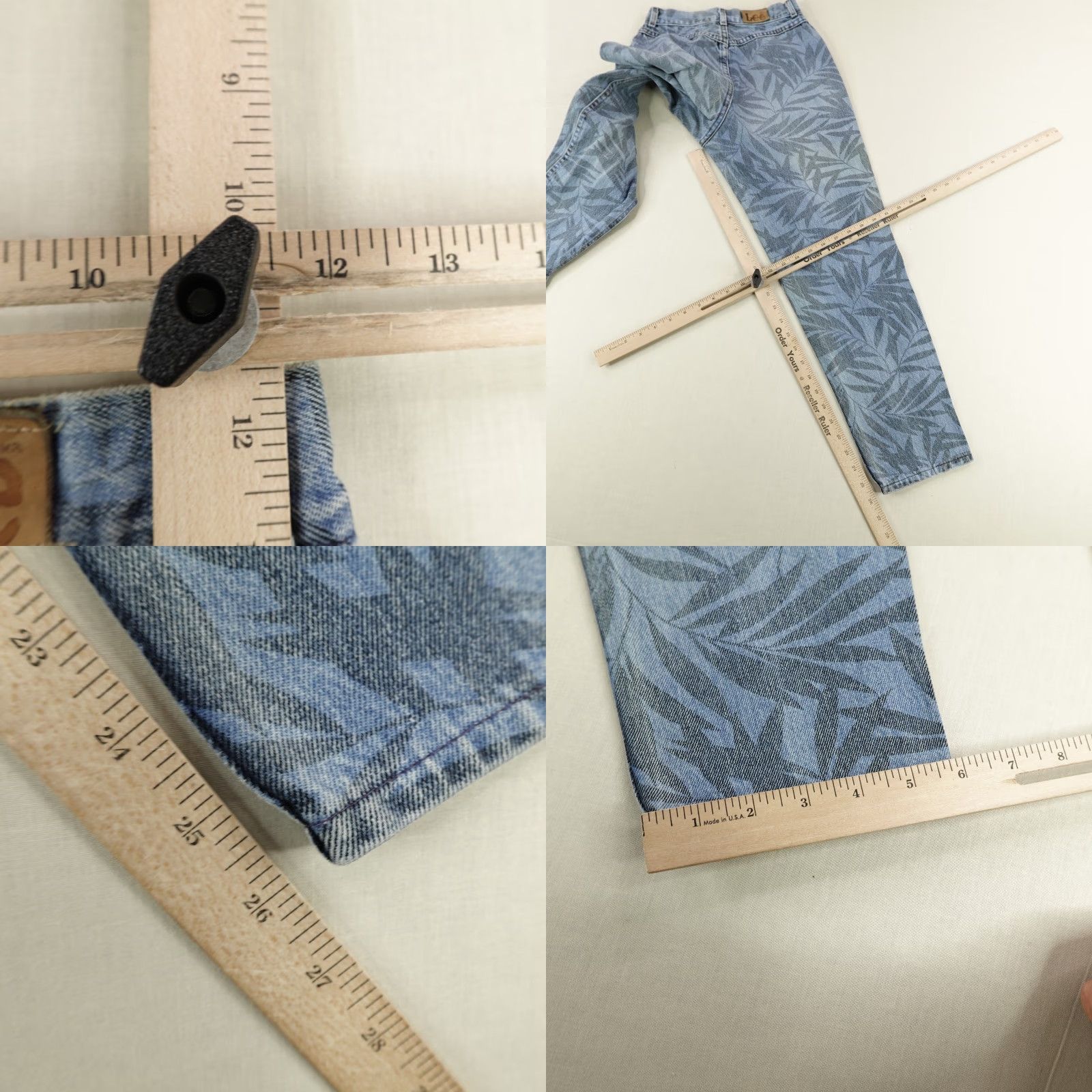Lee VINTAGE Lee Jeans Womens 9 Blue Leaf Print High Waist Tapered Leg Made in USA 90s Denim Size 30" / US 8 / IT 44 - 8 Thumbnail