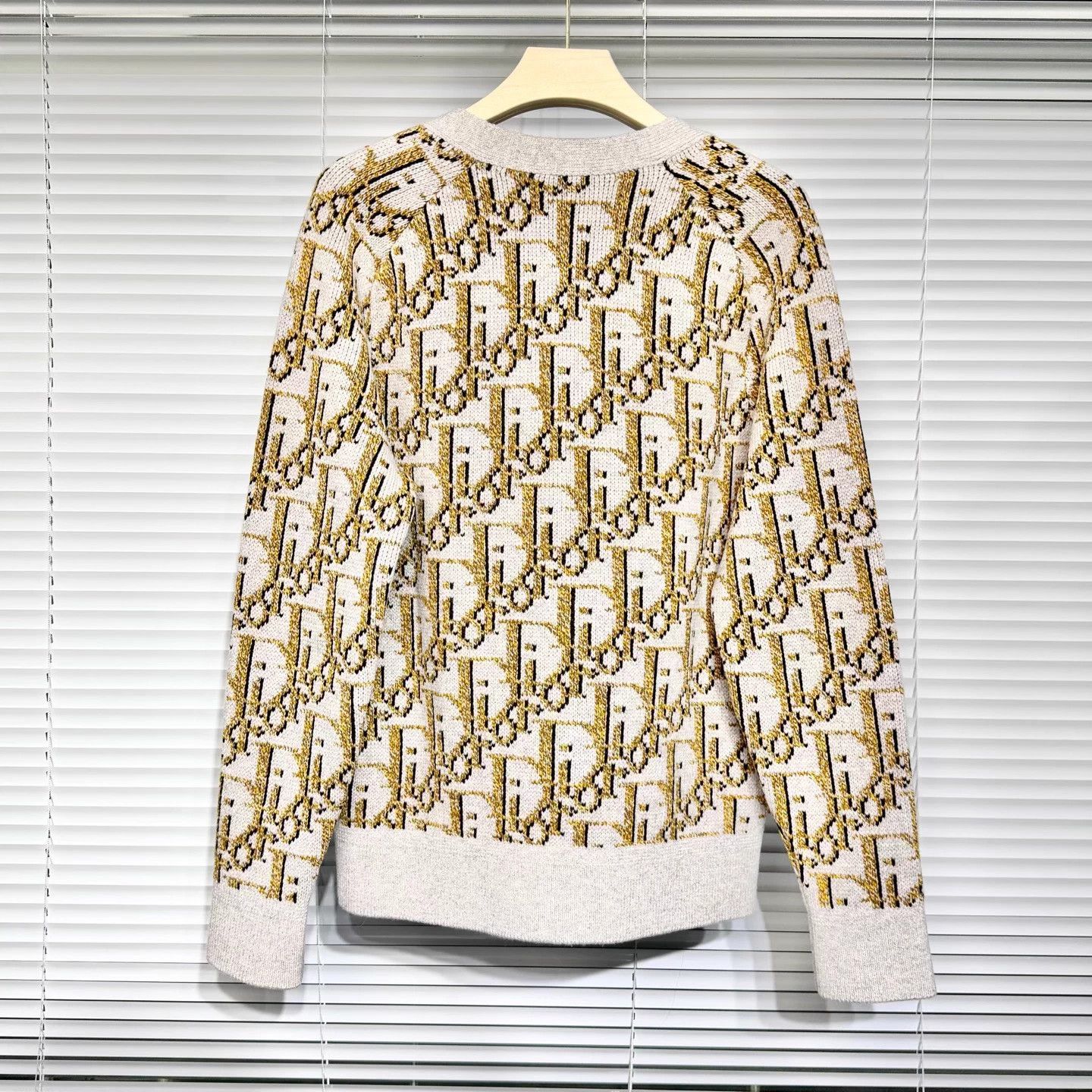 Dior DIOR Oblique Jacquard V-neck Wool Cardigan Beige L Size US L / EU 52-54 / 3 - 2 Thumbnail