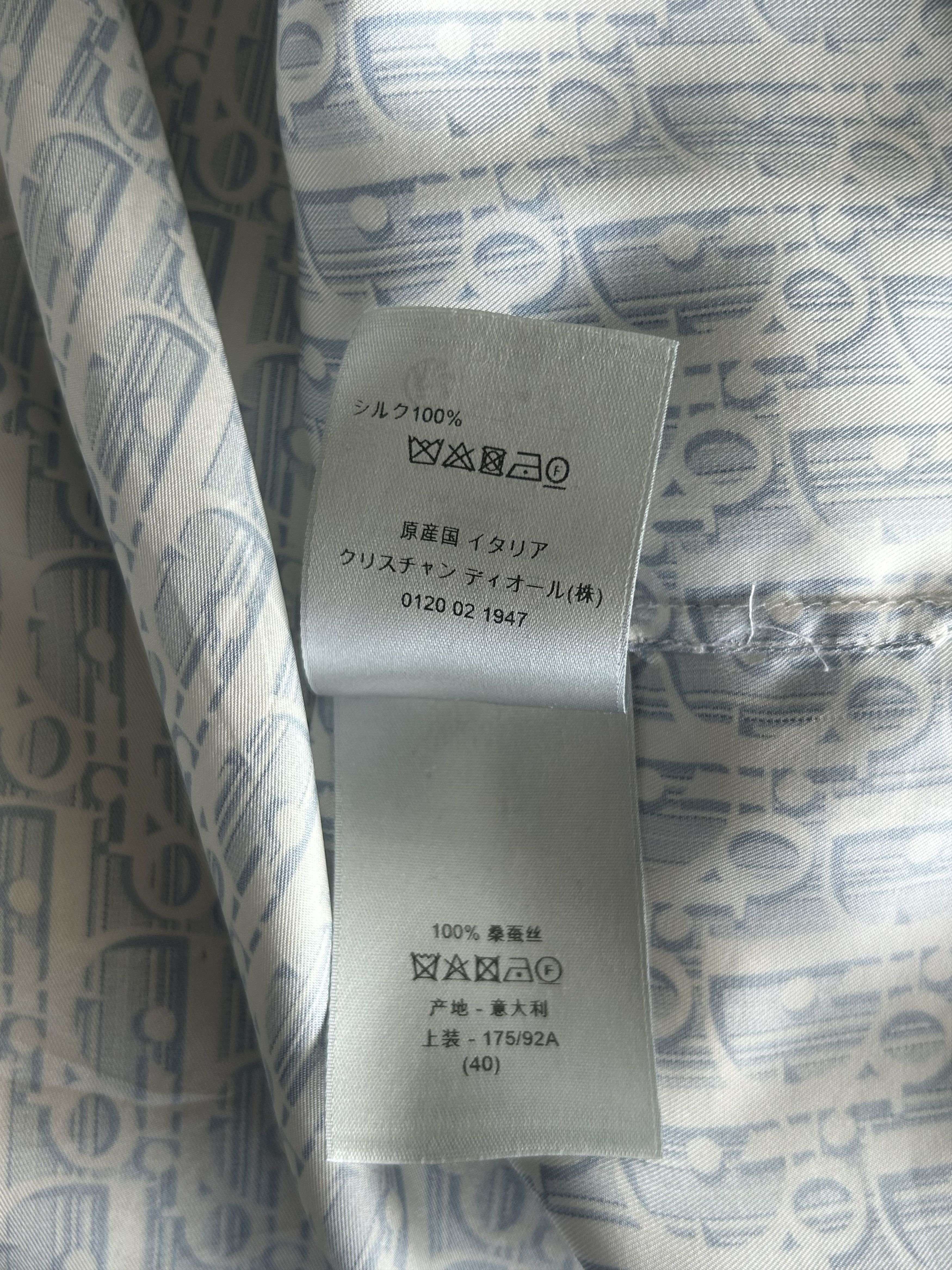 Dior Dior White & Blue Oblique Silk Button Up Shirt Size US L / EU 52-54 / 3 - 5 Thumbnail