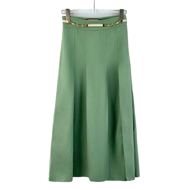 Gucci Light green belt buckle linen casual pleated half-le
