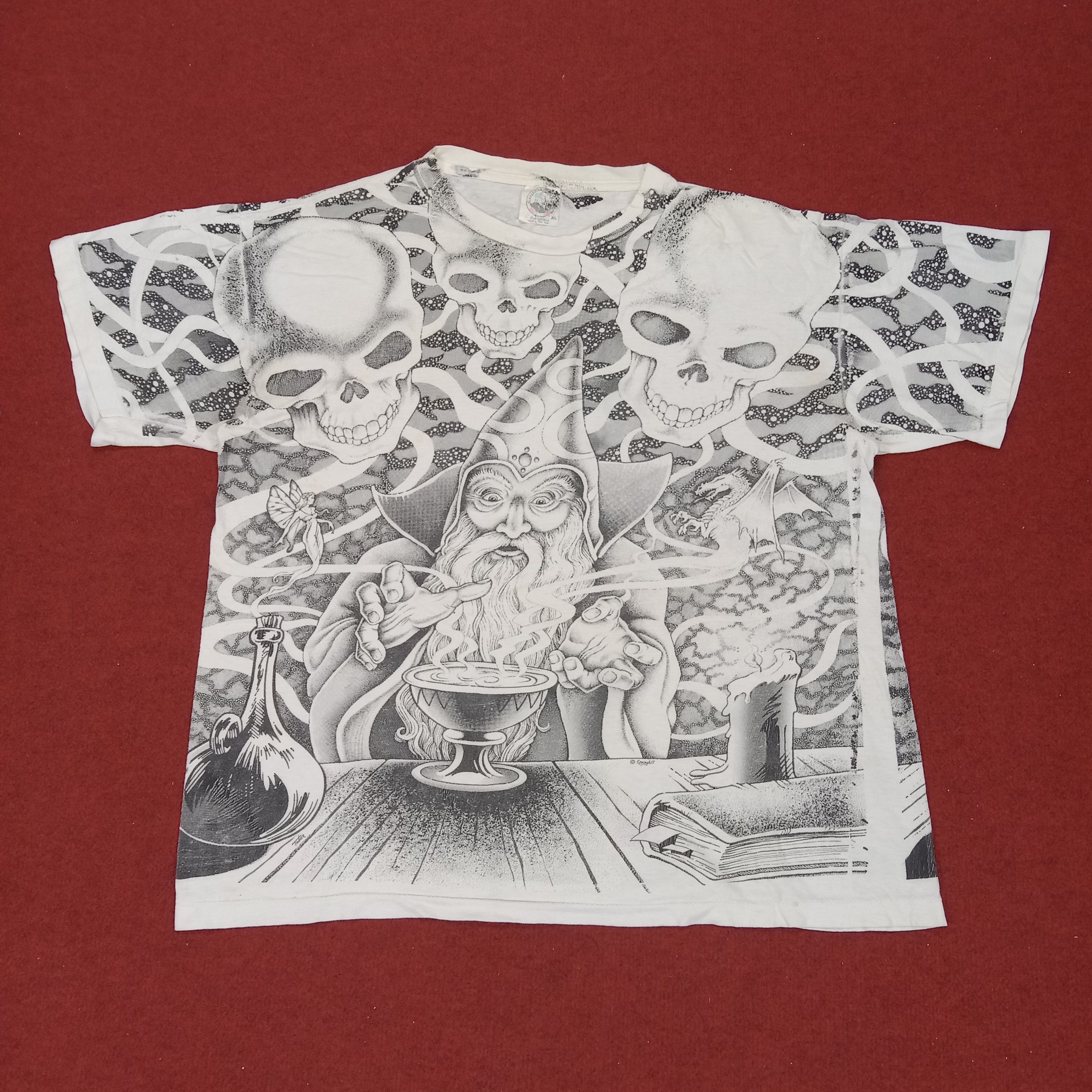Vintage Witch Wizard Skulls Design Rock Punk Style Vintage Tshirt Size US XL / EU 56 / 4 - 1 Thumbnail