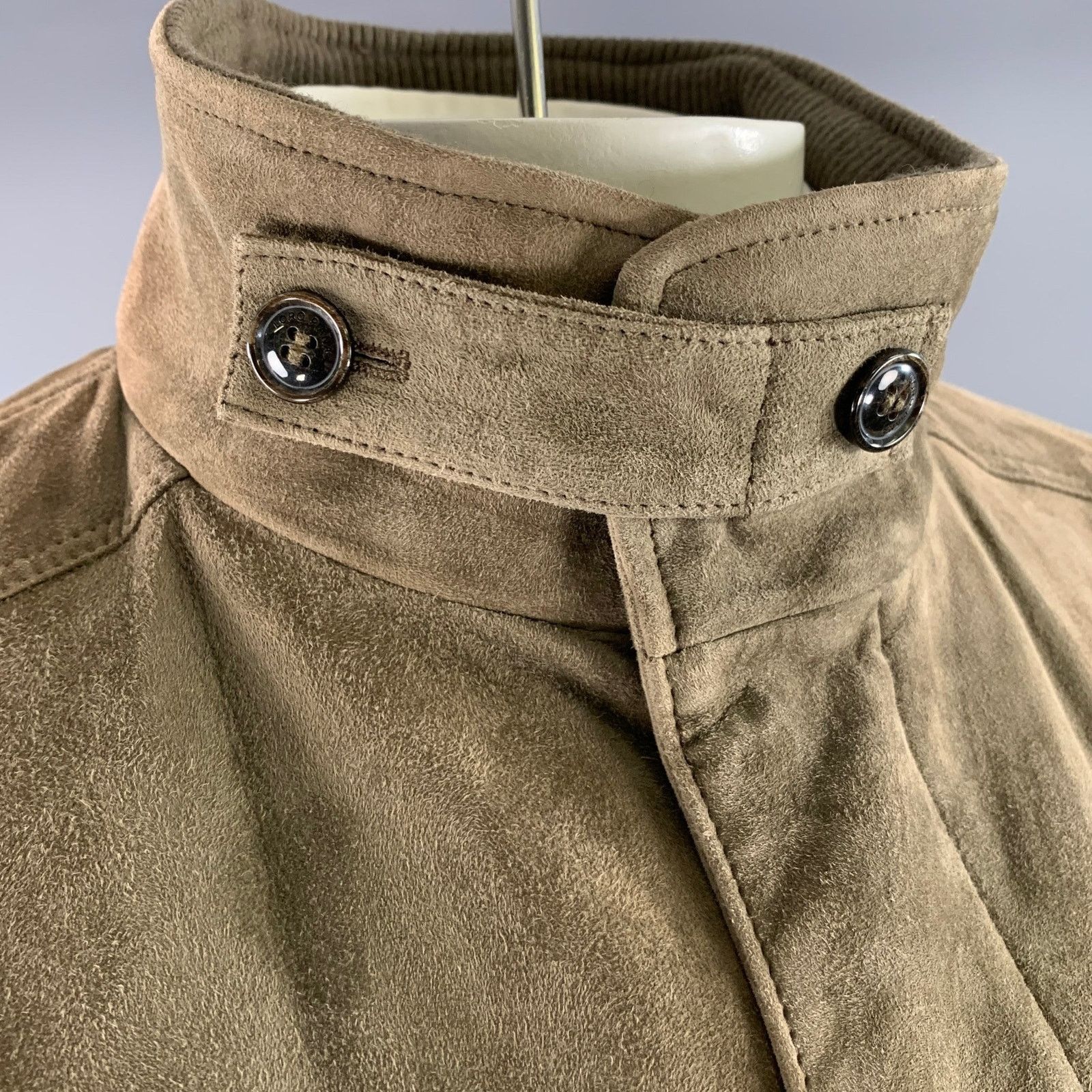 Loro Piana LORO PIANA Size XXL Khaki Solid Suede Field Jacket Size US XXL / EU 58 / 5 - 5 Thumbnail