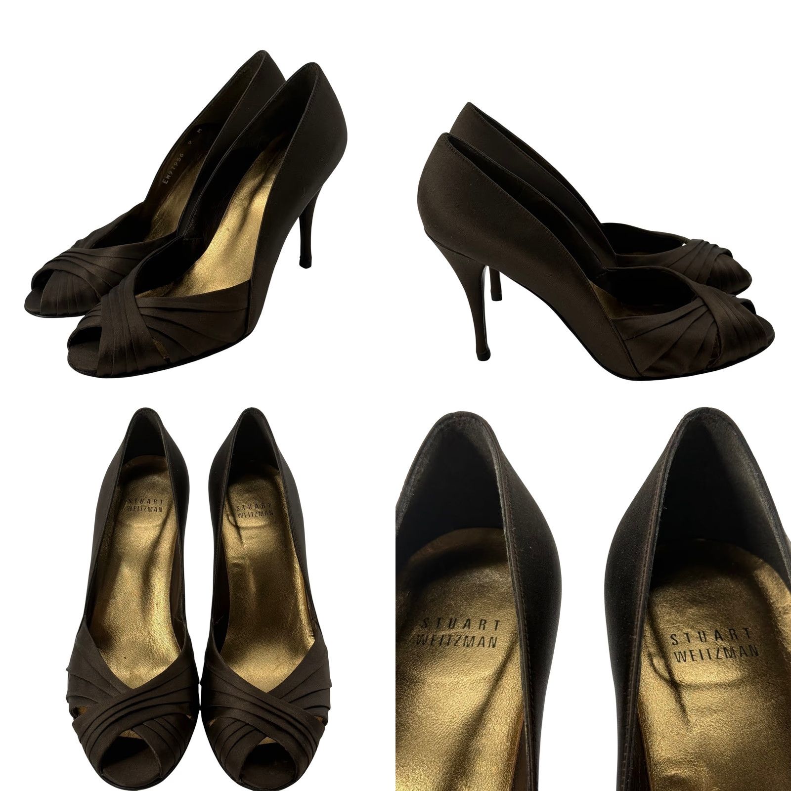 Stuart Weitzman Stuart Weitzman Womens 9 Extra Peep Toe Pump Chocolate Brown Satin Pleated Heel Size US 9 / IT 39 - 8 Thumbnail