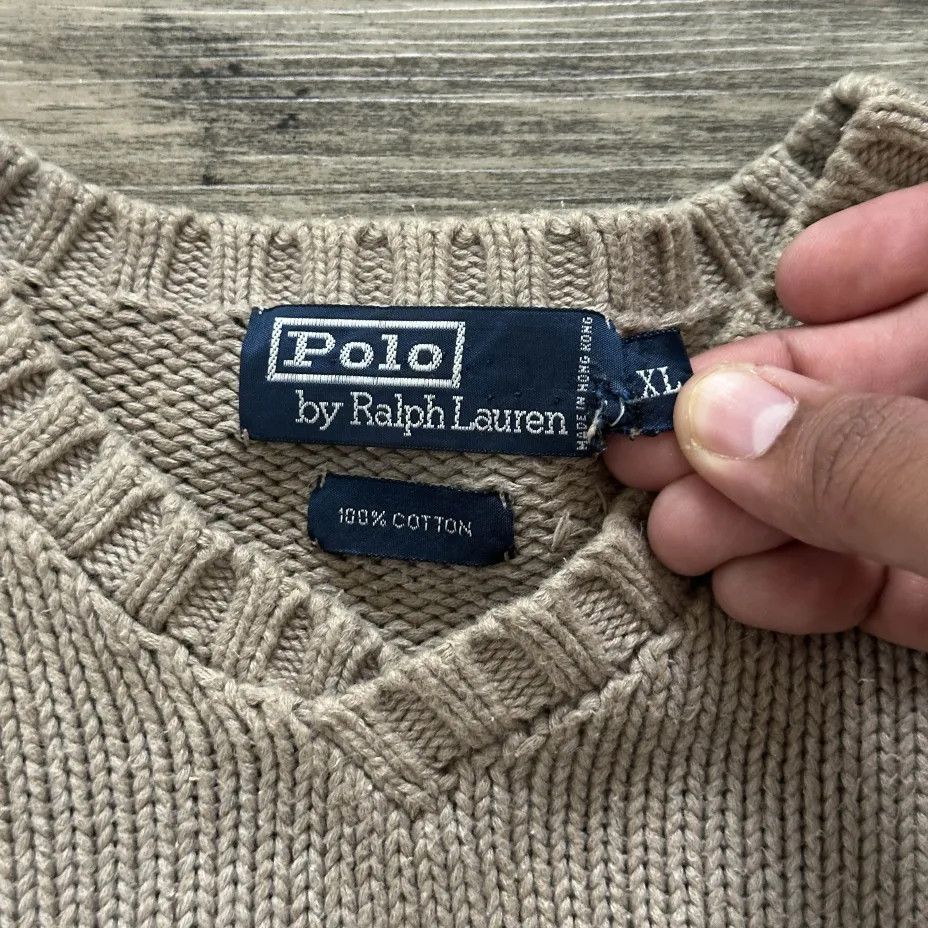 Polo Ralph Lauren Vintage Polo Ralph Lauren Beige V-Neck Knitted Sweater Size US XL / EU 56 / 4 - 3 Thumbnail