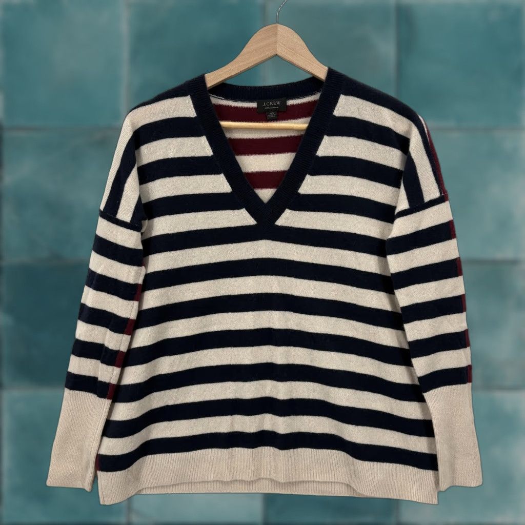 J.Crew J.CREW Sweater Womens XXS Multicolor 100% Cashmere V Neck Stripe Knit Pullover Size XXS / US 00 / IT 34 - 1 Thumbnail