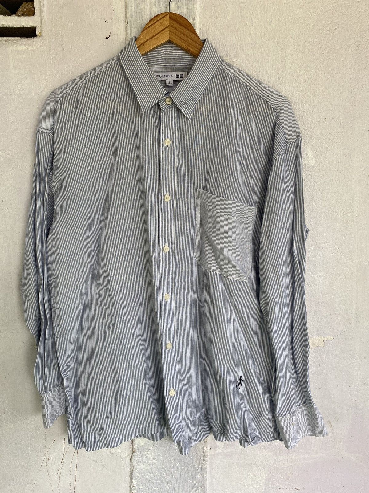 JW Anderson Uniqlo Stripe Shirt Mens L White And Blue - Main Image