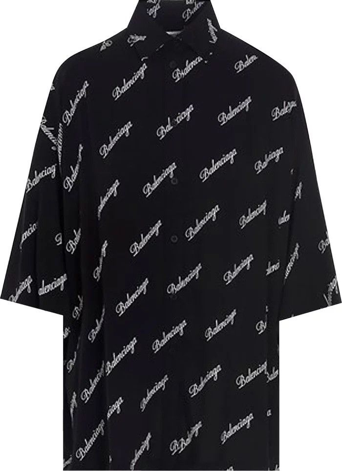 Balenciaga Balenciaga - All Over Script Logo Oversized Button Up Shirt Size XS / US 0-2 / IT 36-38 - 22 Thumbnail