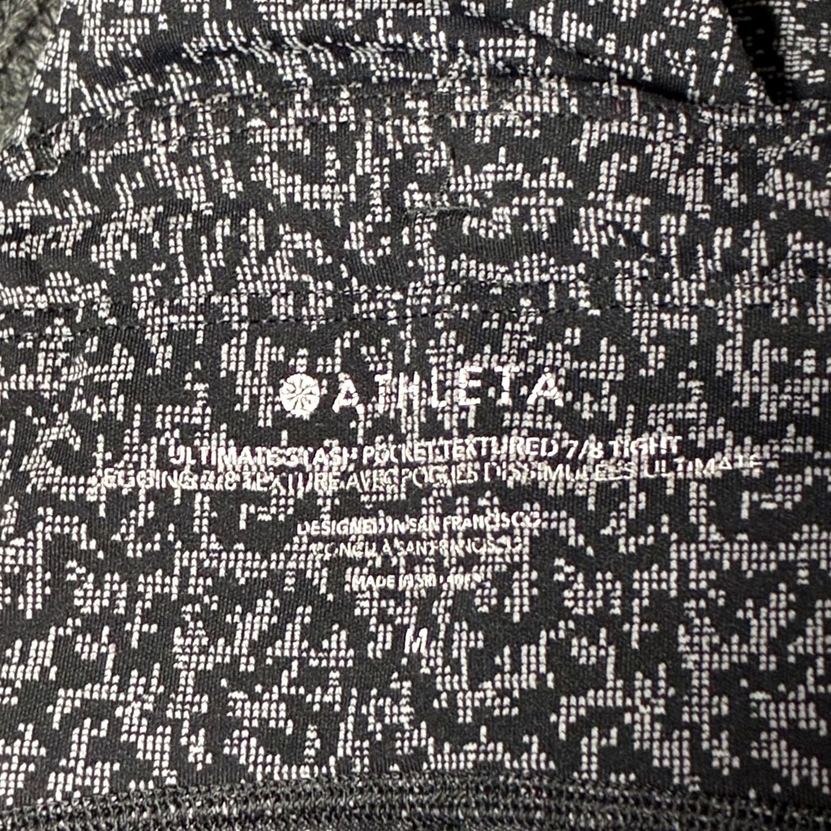 Athleta VINTAGE N/A Athleta Leggings Womens M Black Grey Textured 7/8 Tights with Pockets Activewear Running Gym Yoga Compression Shadowed Size 32" / US 10 / IT 46 - 6 Thumbnail