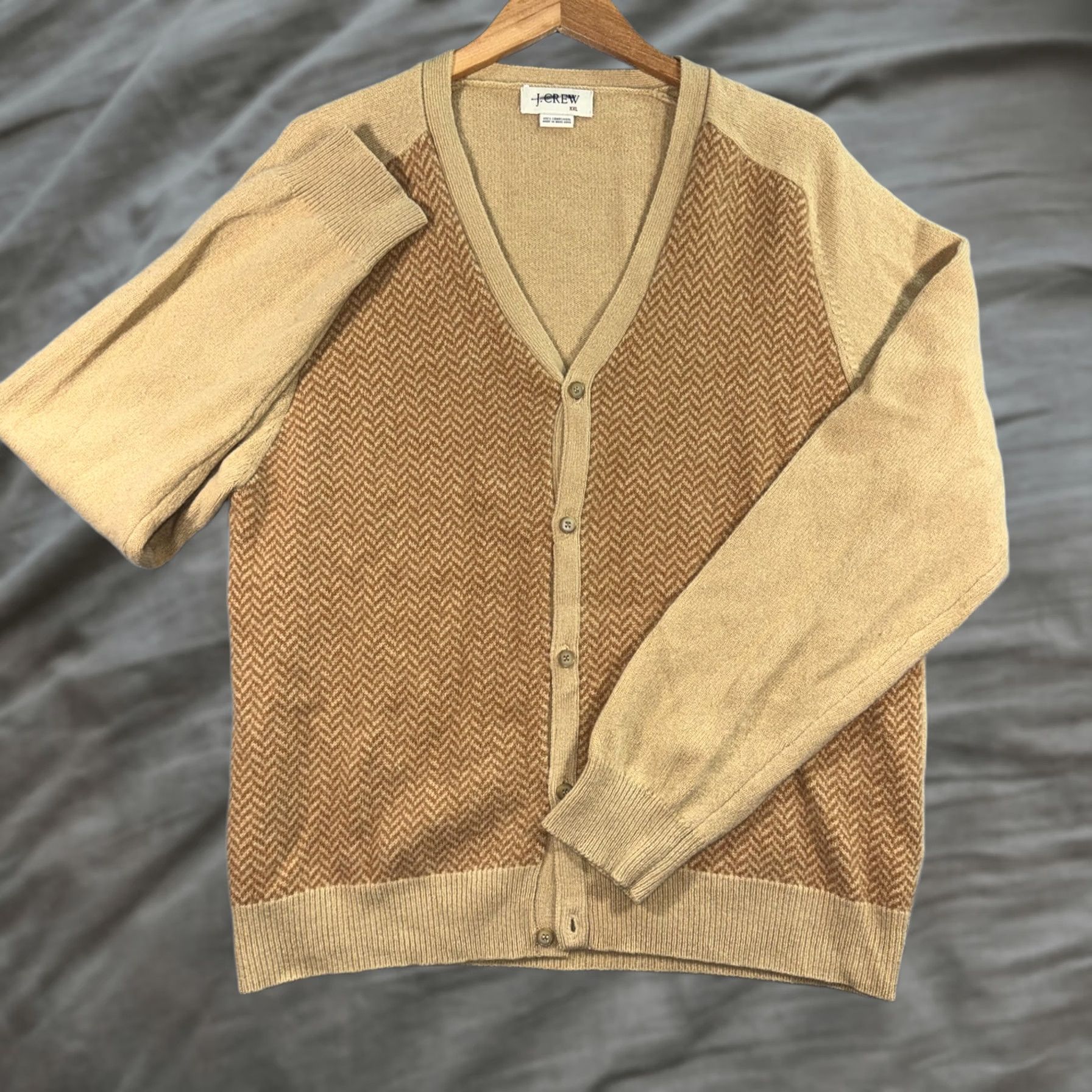 J.Crew VINTAGE J.Crew Cardigan Sweater 2XL Lambswool Herringbone Brown Wool Men Regular Knit V-Neck Button Front Long Sleeve Century Winter Christmas? Size US XXL / EU 58 / 5 - 1 Thumbnail