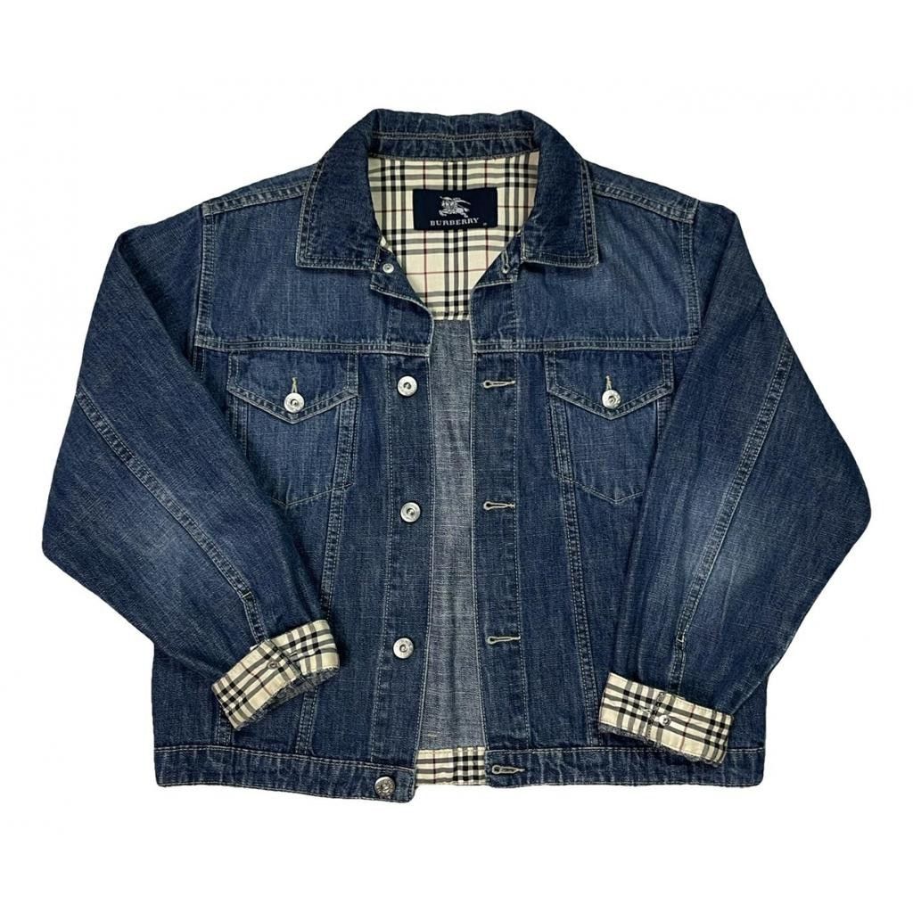 image of Burberry Denim Jeans Jacket With Pattern in Blue, Women's (Size XS)