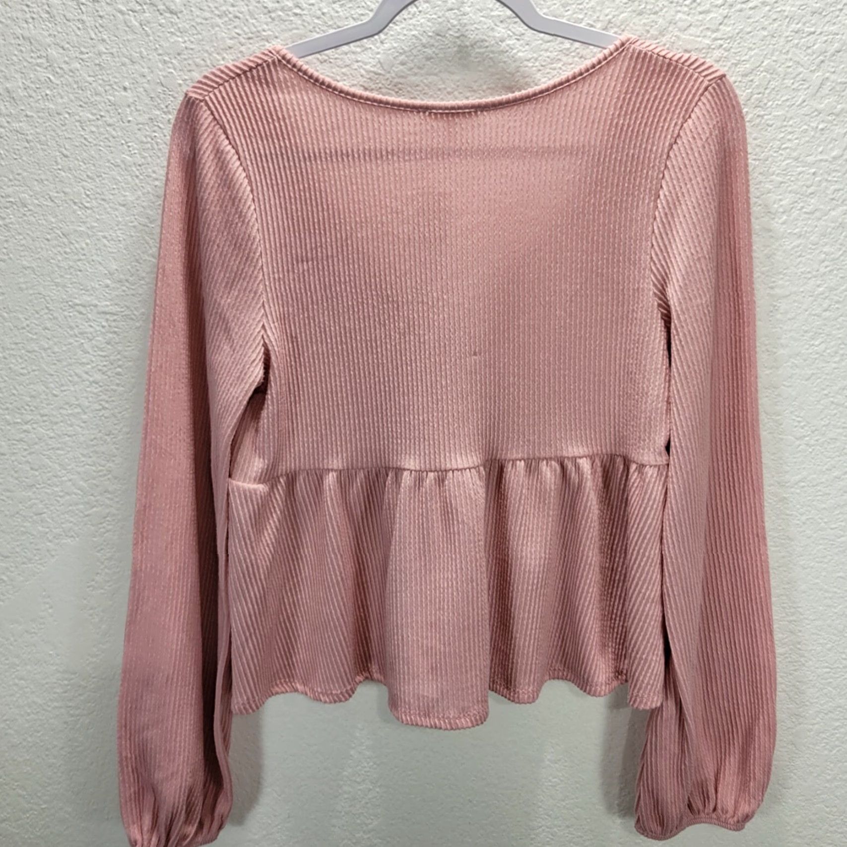 Vintage Mi Ami Blouse Long Sleeve Pink Ribbed Knit Peplum Hem V-Neck Sz L Womens Size L / US 10 / IT 46 - 3 Thumbnail