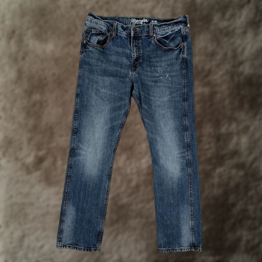 Wrangler VINTAGE Wrangler Retro Slim Straight Jeans 38x32 Jeans Mens Slim Bootcut Cowboy 90s USA Blue Wrangler Retro Slim Straight Jeans 38x32 Mens Size US 38 / EU 54 - 1 Thumbnail