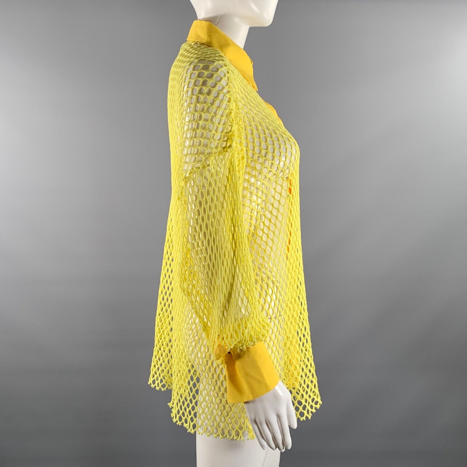 MSGM MSGM Size M Yellow Cotton Mesh Button Up Shirt Size M / US 6-8 / IT 42-44 - 3 Thumbnail