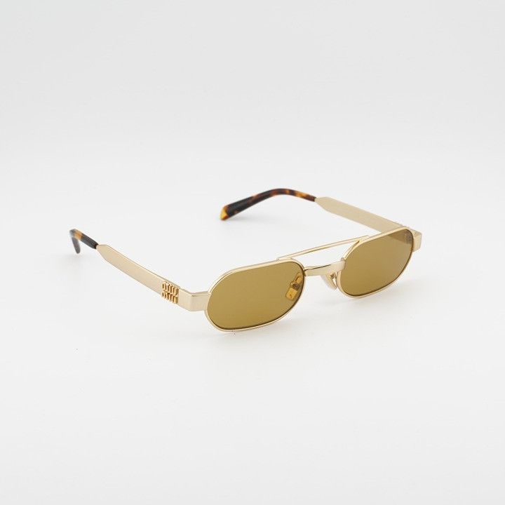 Miu Miu Miu Miu MUB52S 22M10Y Sunglasses Gold Rectangle Frame, Brown Size ONE SIZE - 5 Thumbnail