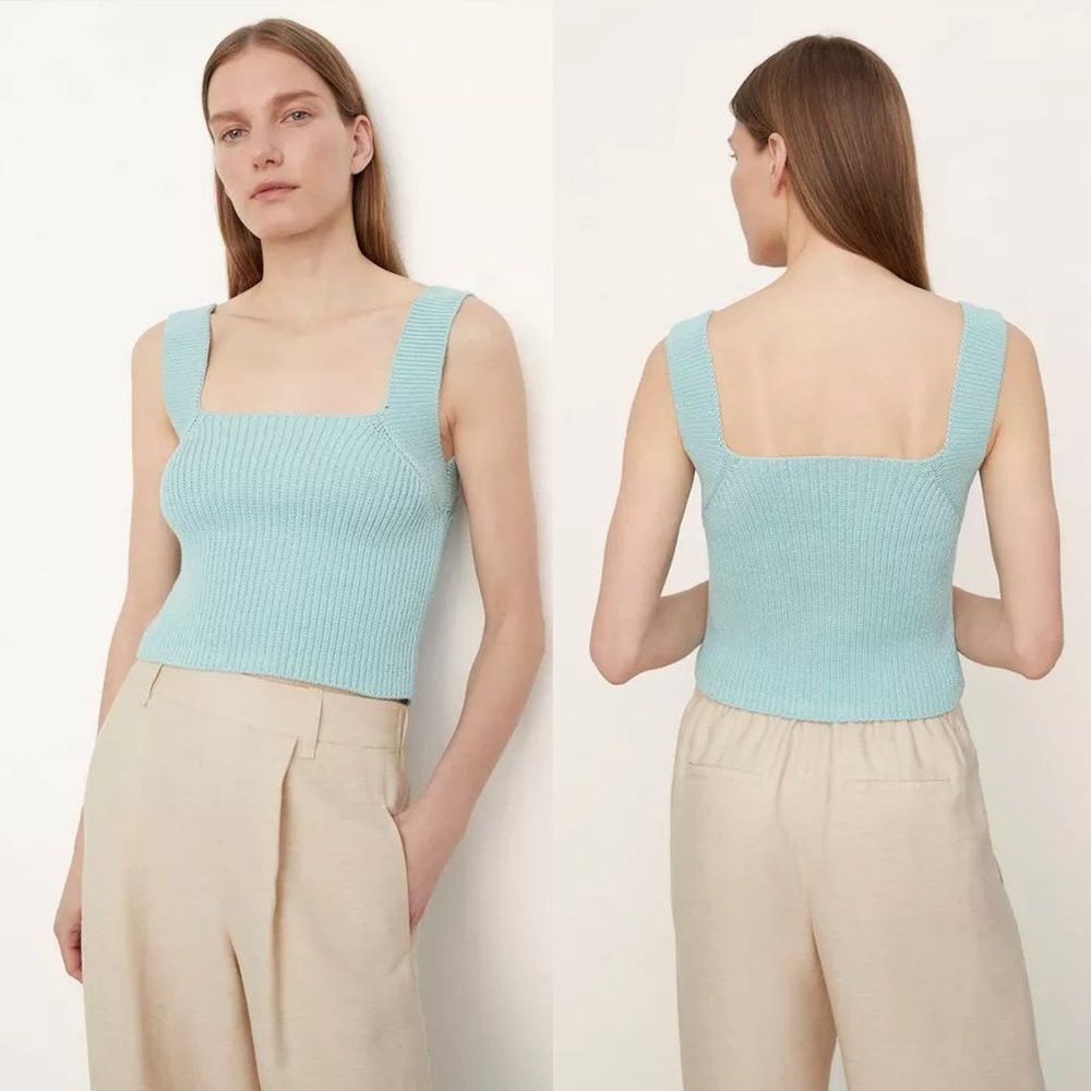 Vince NWT New $245 Vince Knit Square-Neck Pale Blue Cotton Camiso Size M / US 6-8 / IT 42-44 - 1 Thumbnail