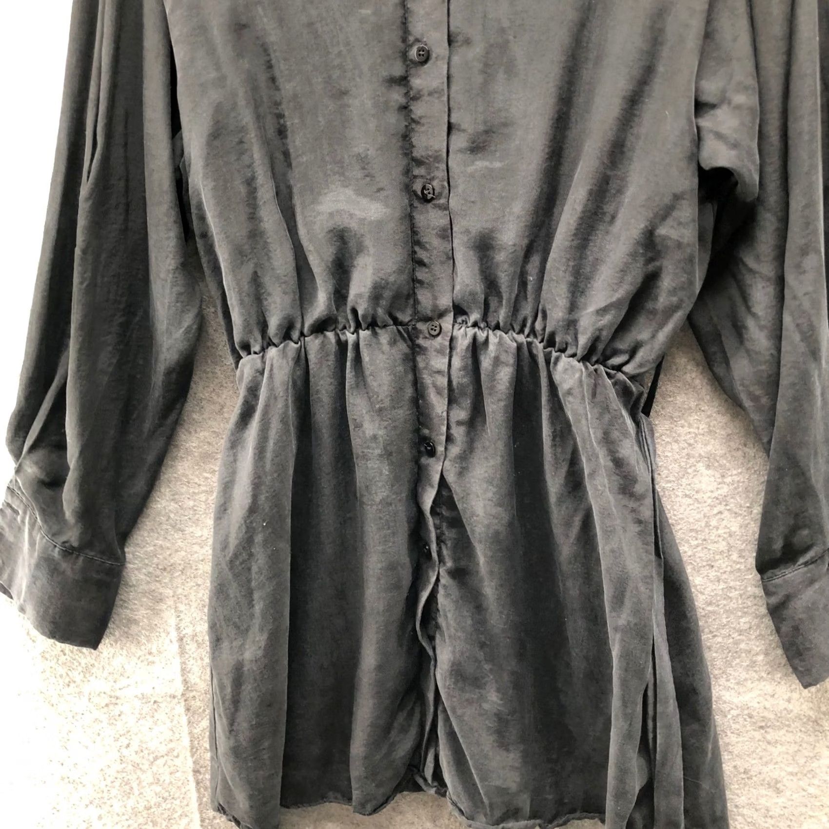 Zara Zara Shirt Dress M Black Lyocell Button Front A-Line Tie Waist Long Sleeve Mini Dress Women M Black Lyocell Button Front A-Line Tie Waist Size M / US 6-8 / IT 42-44 - 6 Thumbnail