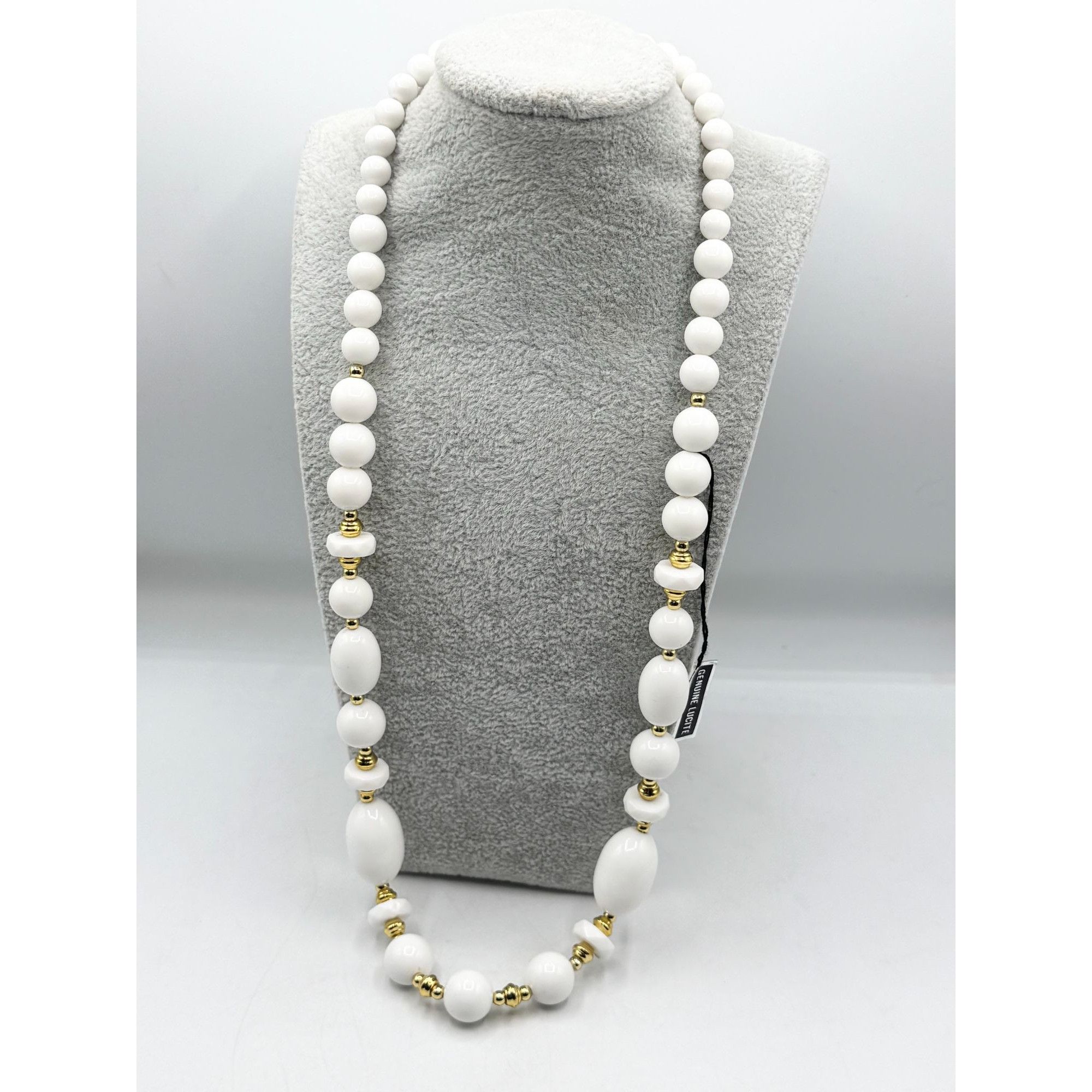 Vintage Vintage Genuine Lucite White & Gold Beaded Necklace Size ONE SIZE - 1 Thumbnail