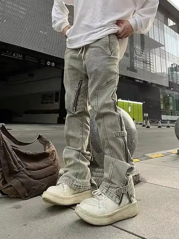Jean Distressed Washing Side Zip-up Micro Flare Jean Size US 35 - 5 Thumbnail